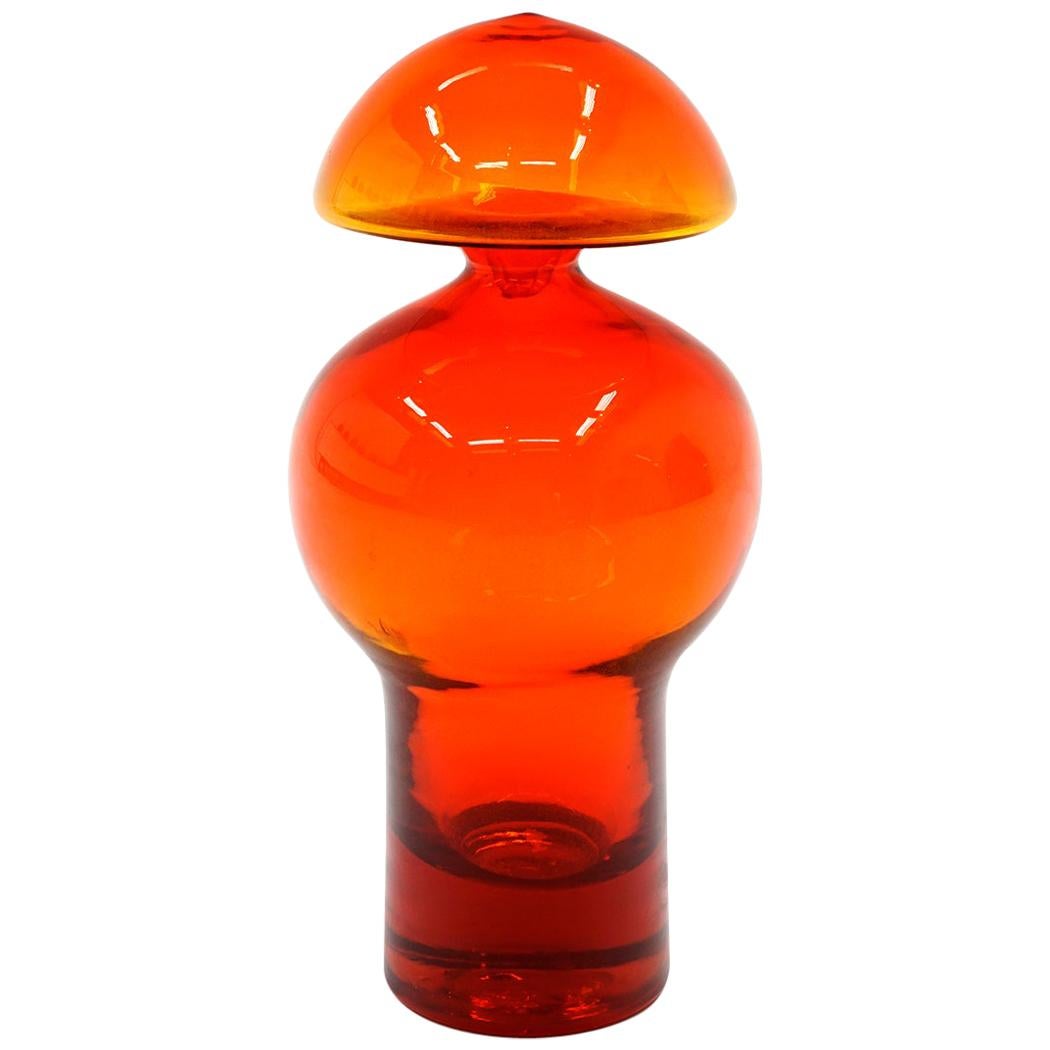 Orange Blenko Blown Art Glass Bottle with Original Stopper, Mint Condition