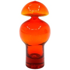 Vintage Orange Blenko Blown Art Glass Bottle with Original Stopper, Mint Condition