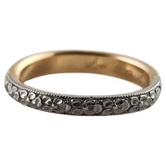 Orange Blossom Antique 18K Yellow Gold & Platinum Etched Wedding Band #18893