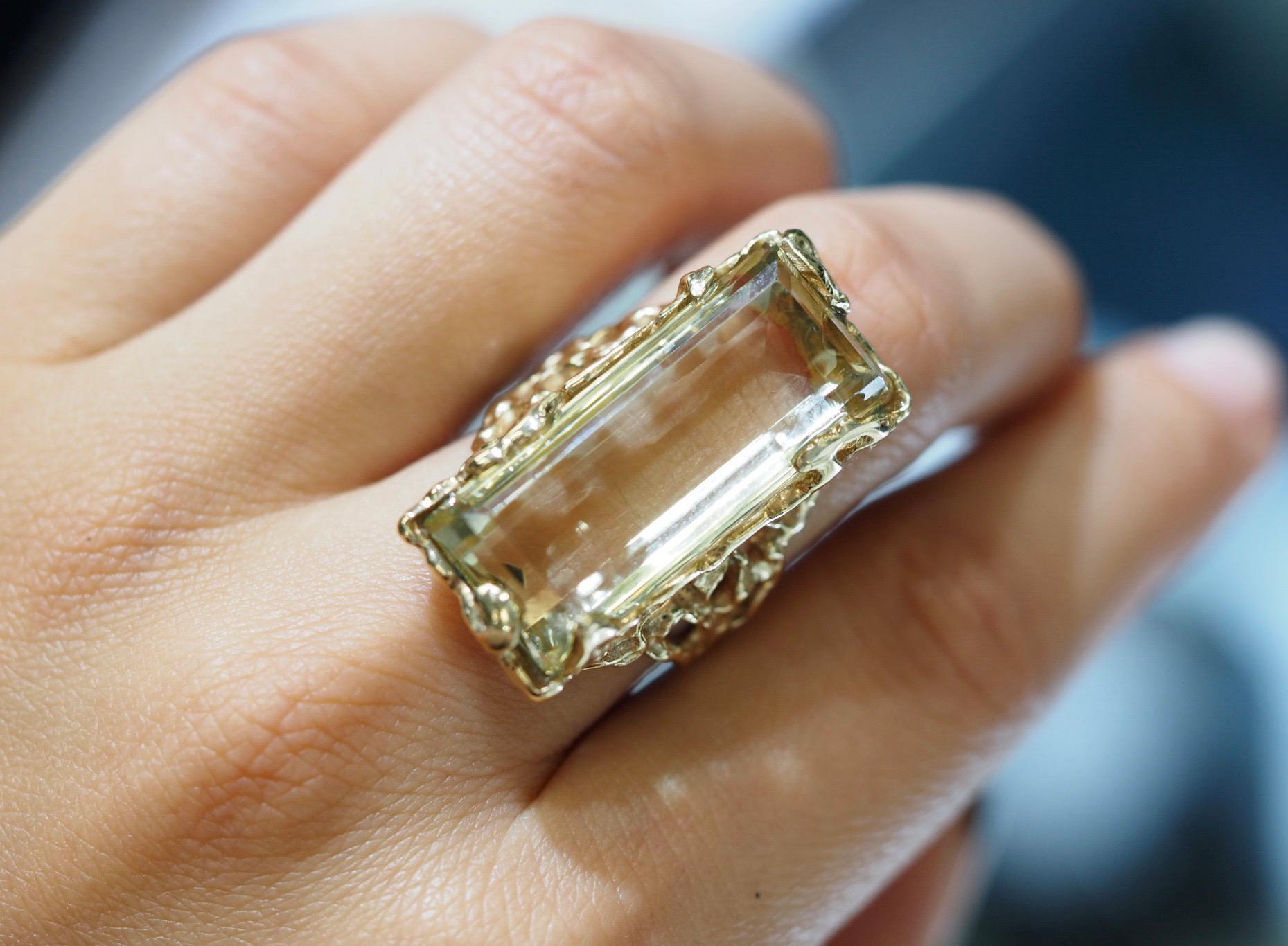 Orange Blossom Retro Nugget Lemon Quartz Ring, circa 1970s 5