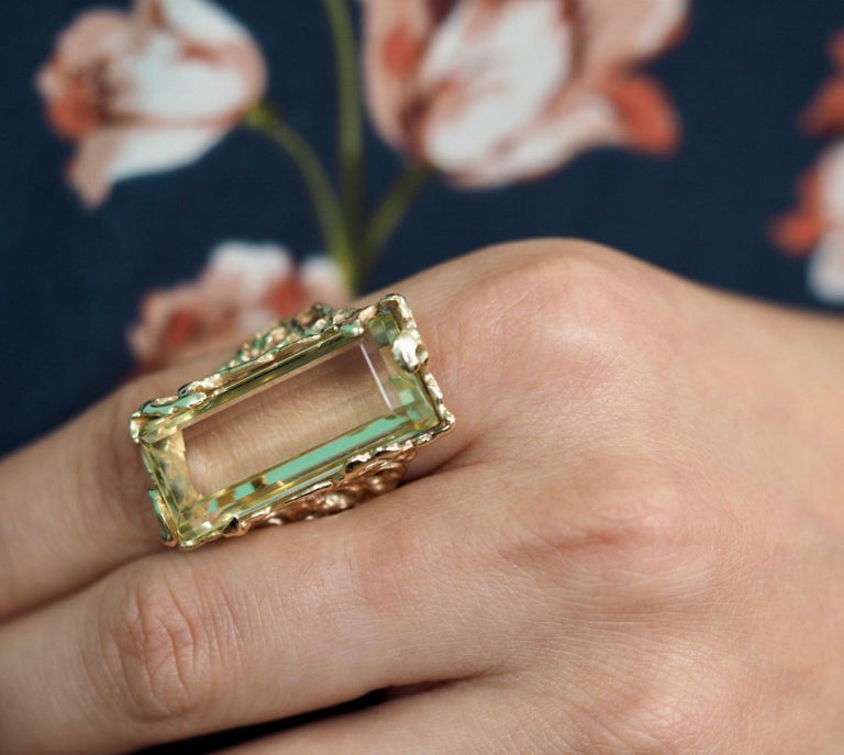 Orange Blossom Retro Nugget Lemon Quartz Ring, circa 1970s