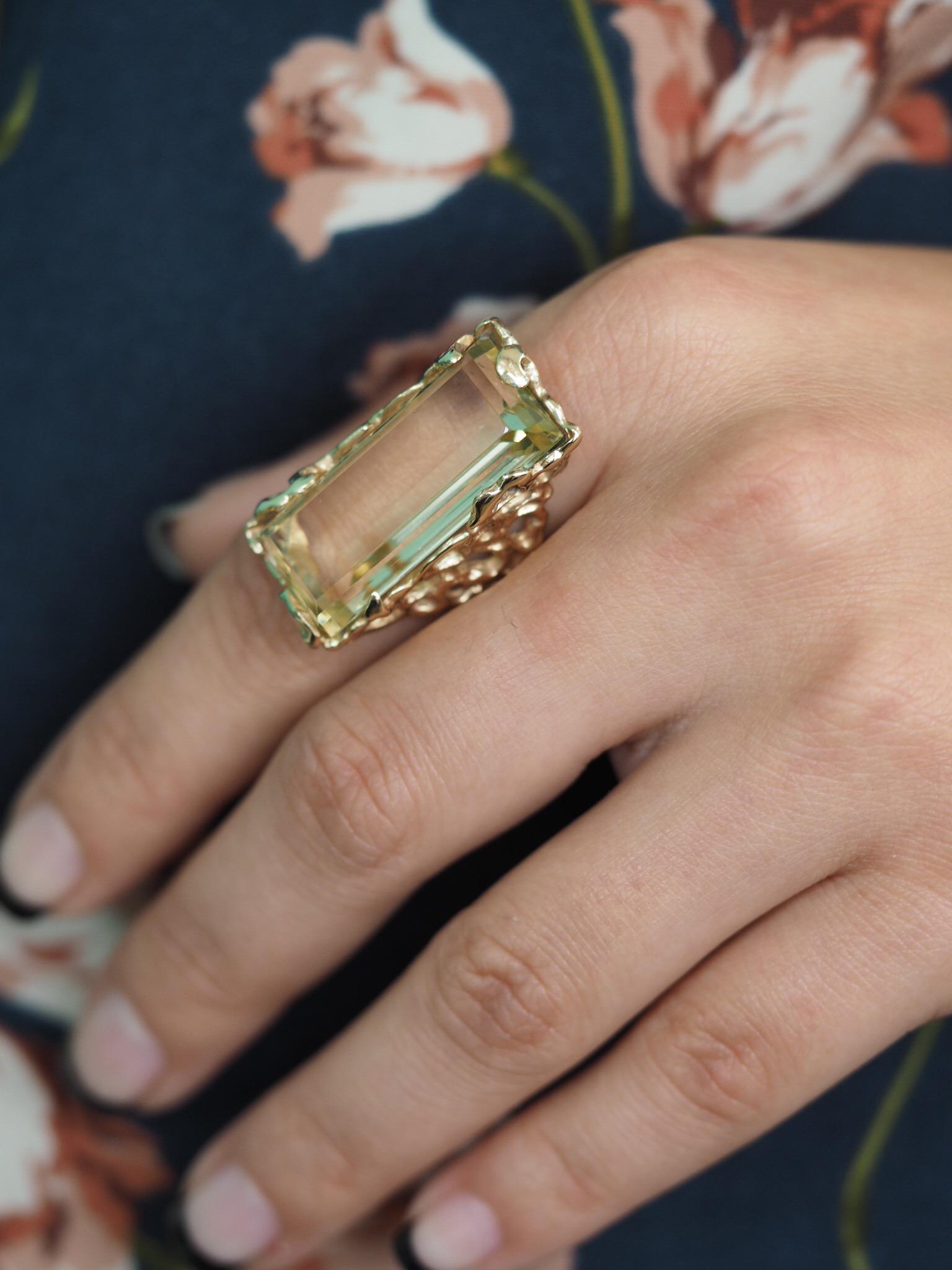 Orange Blossom Retro Nugget Lemon Quartz Ring, circa 1970s 8