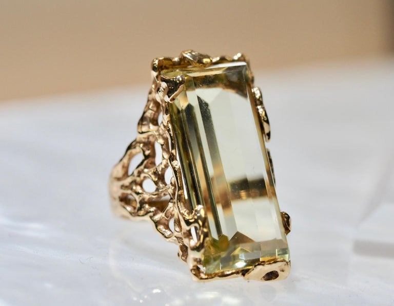 Orange Blossom Retro Nugget Lemon Quartz Ring, circa 1970s