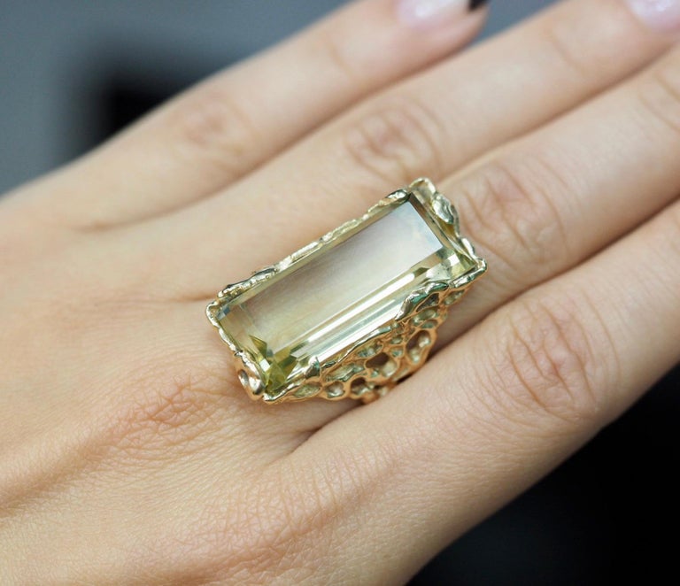 Orange Blossom Retro Nugget Lemon Quartz Ring, circa 1970s