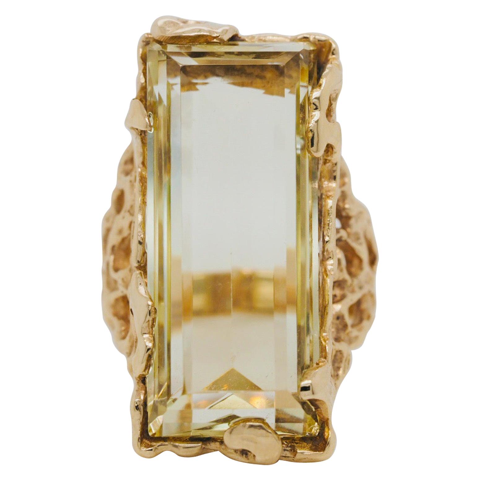 Orange Blossom Retro Nugget Lemon Quartz Ring, circa 1970s