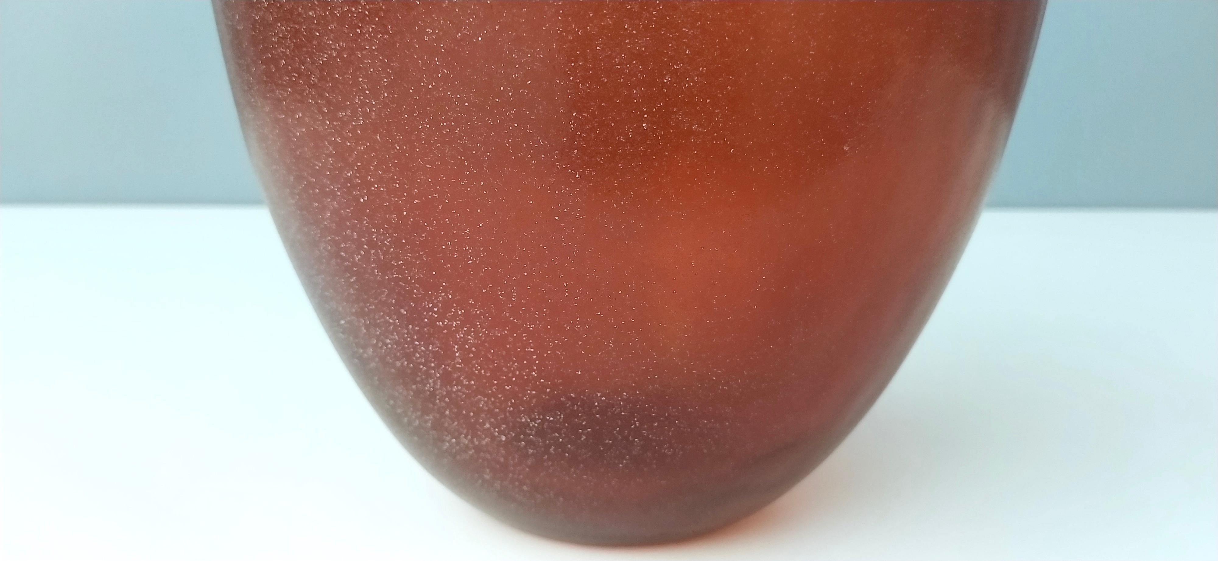 Orange Blown and Etched Murano Glass Vase by Barbini, Italy, 1980s 3