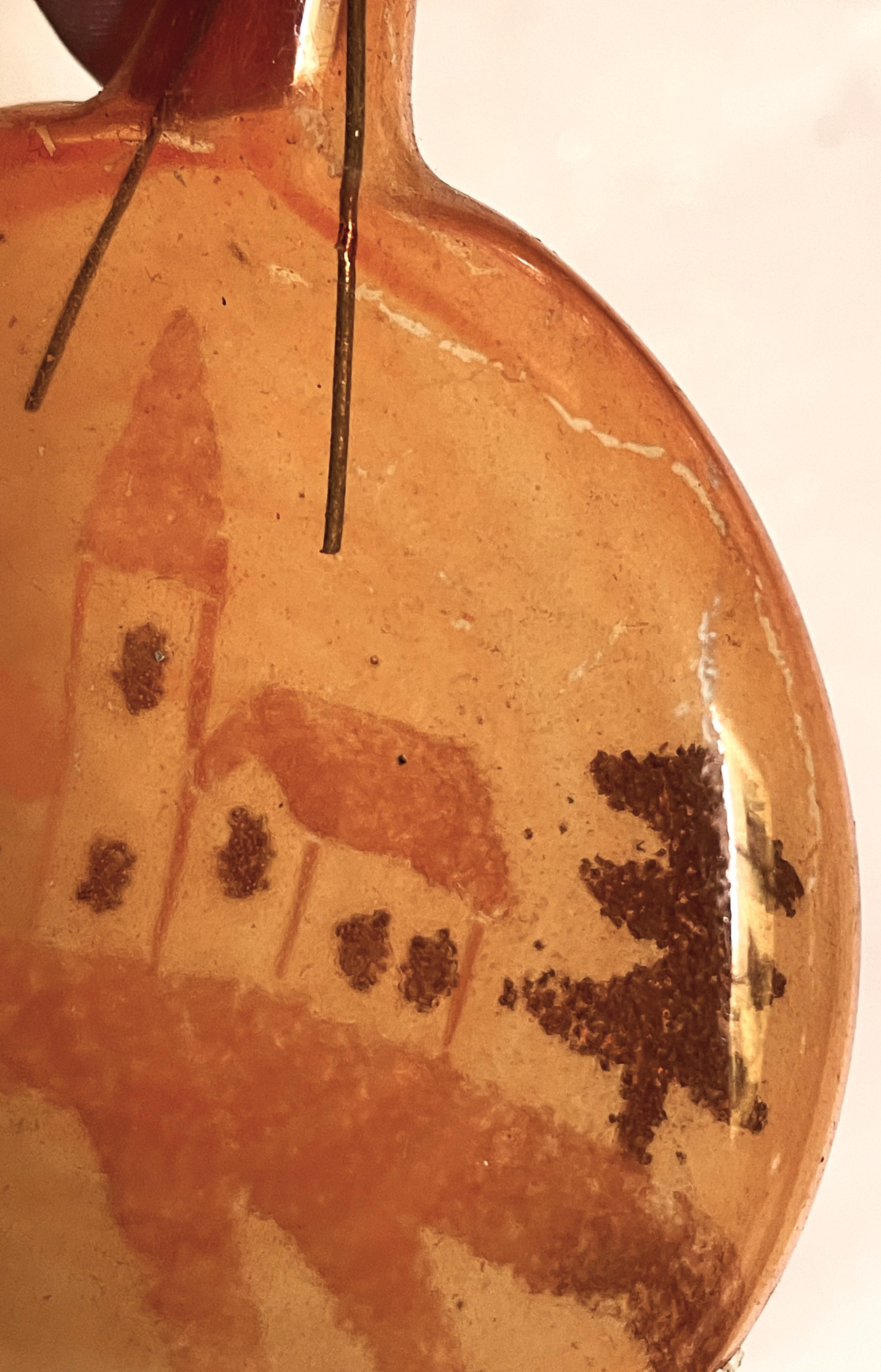 XX secolo Ornamento per l'albero di Natale in vetro soffiato arancione dipinto a mano a forma di palla appiattita della chiesa in vendita