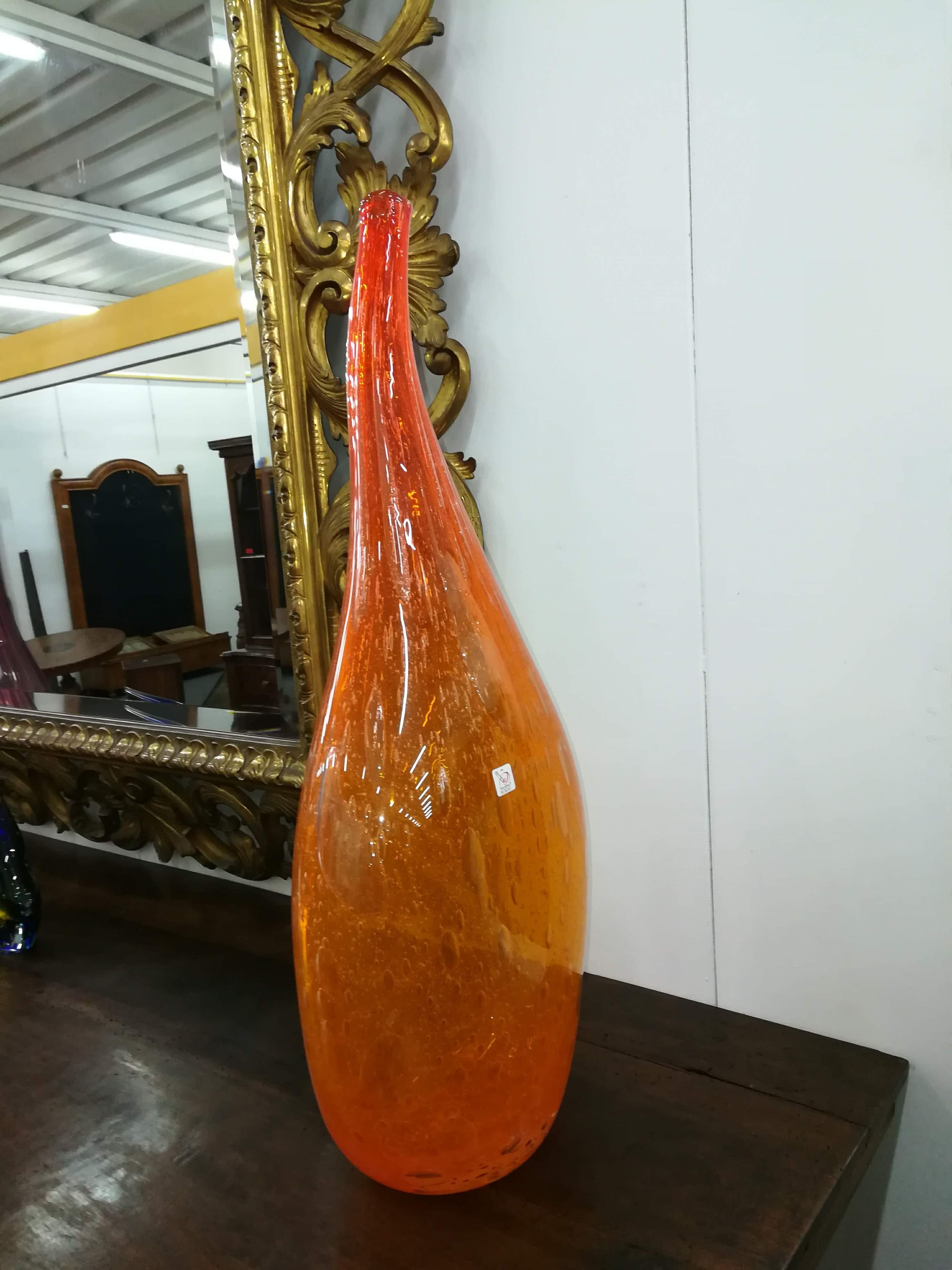 Modern Orange Blown Glass Murano Vase For Sale