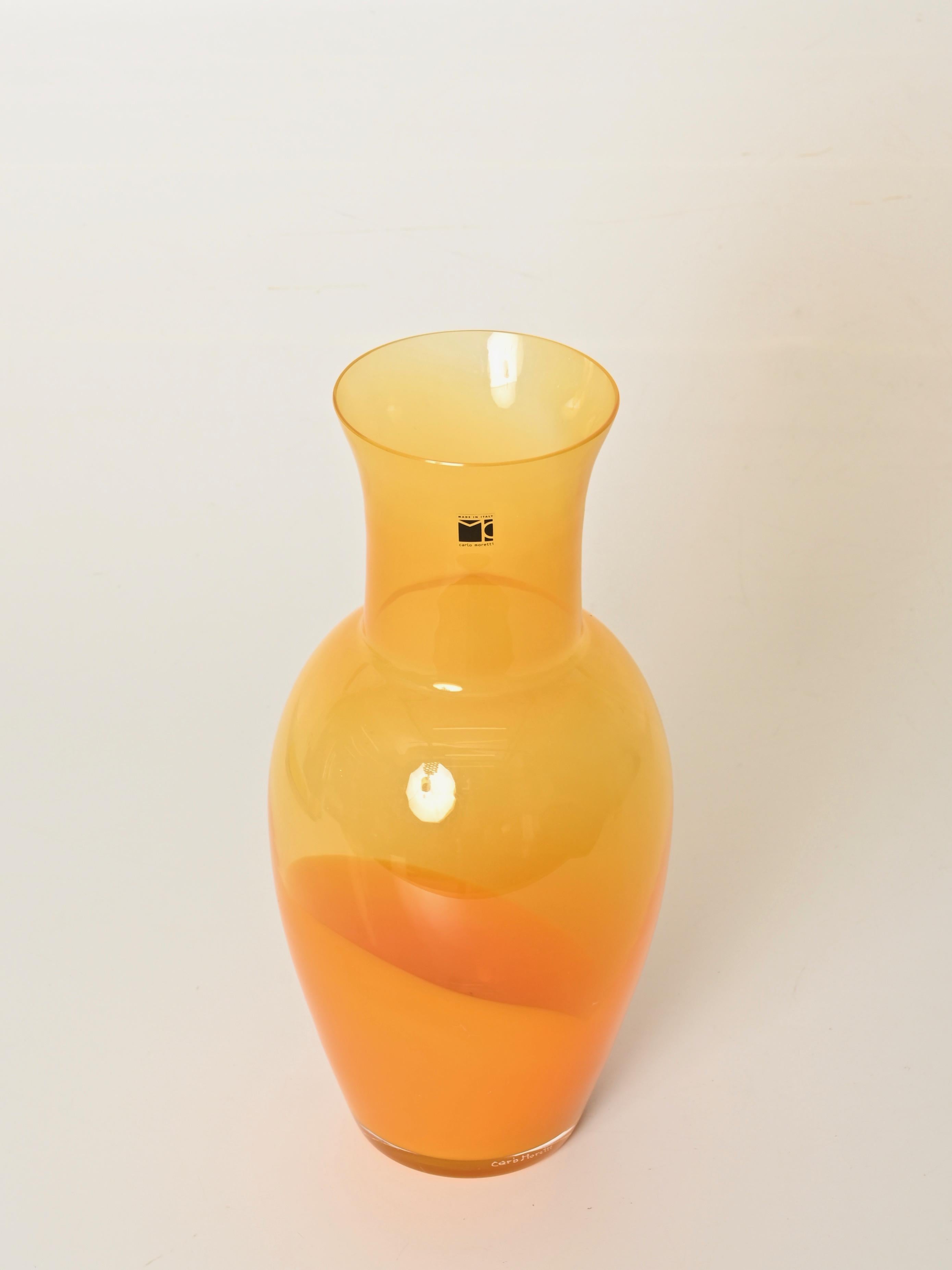 Vaso decorativo in vetro soffiato arancione di Murano, firmato da Carlo Moretti, Italia anni '70 in vendita 3