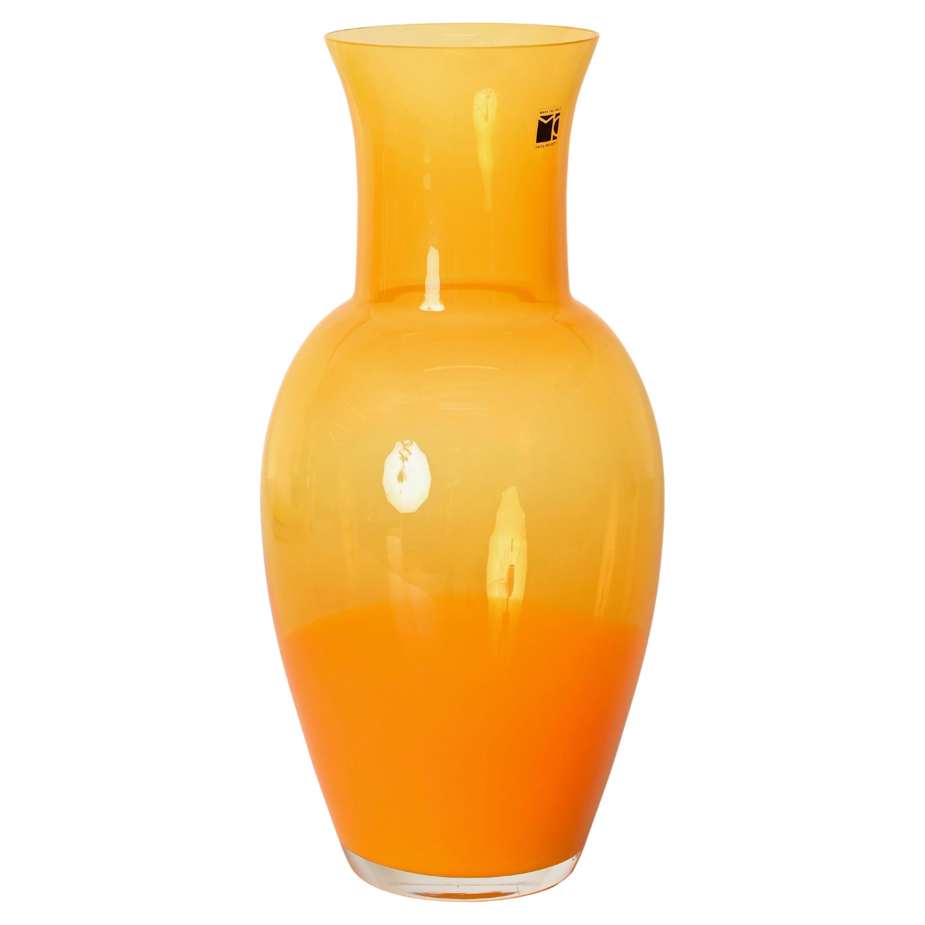 Orange Blown Murano Decorative Glass Vase, Signed by Carlo Moretti, Italy 1970s