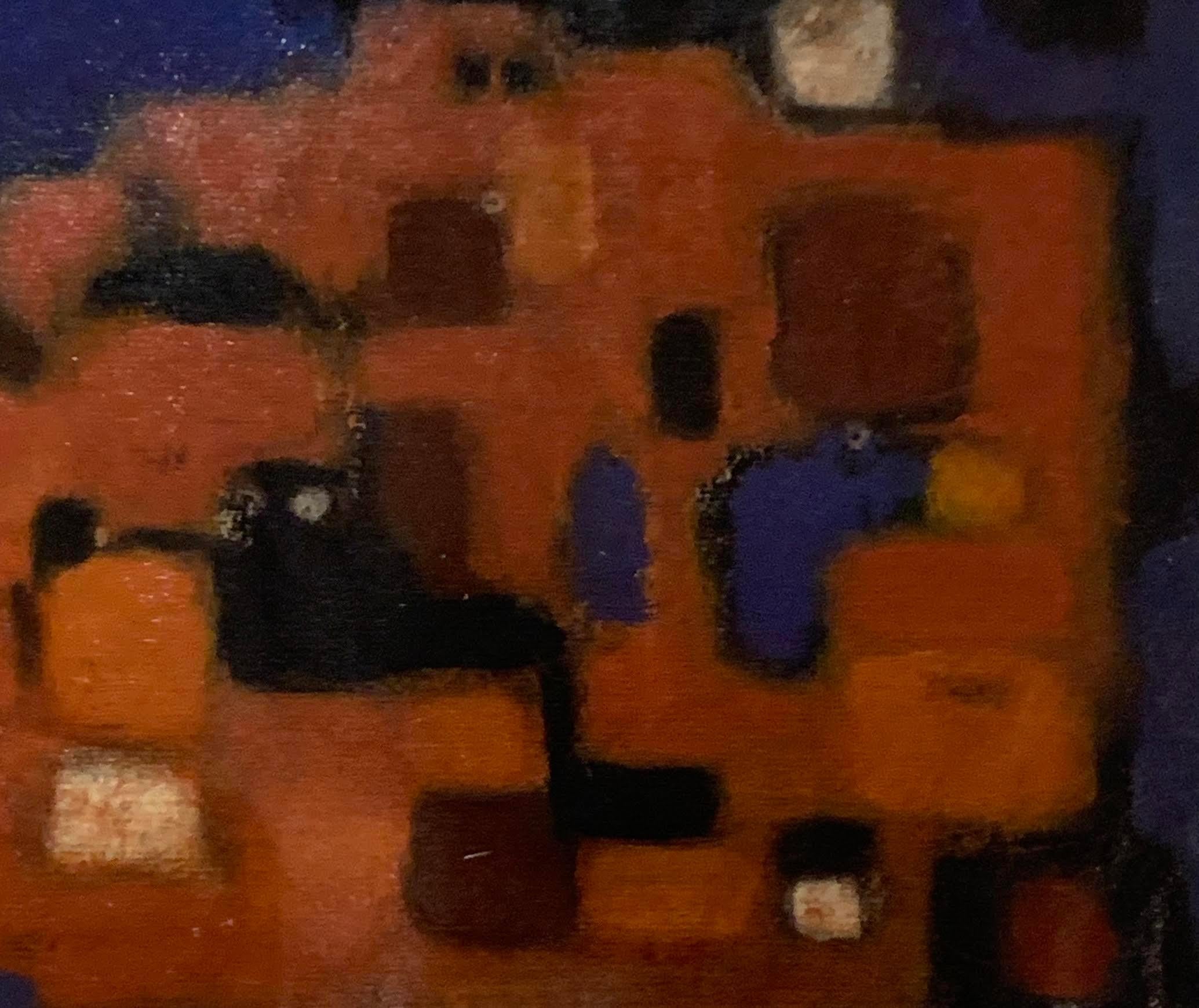 Orange, Blue, Black Midcentury Abstract Acrylic Painting, Germany, 1950s In Good Condition For Sale In New York, NY