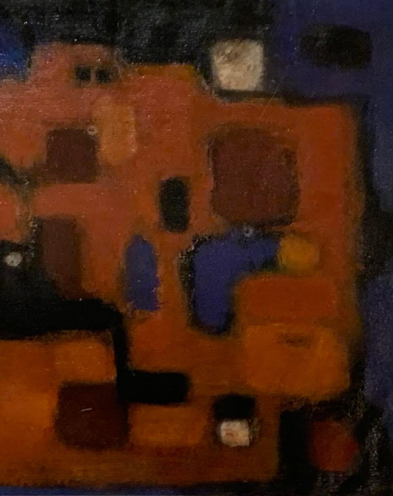 Peinture acrylique abstraite du milieu du siècle dernier, orange, bleue et noire, Allemagne, années 1950 Bon état - En vente à New York, NY