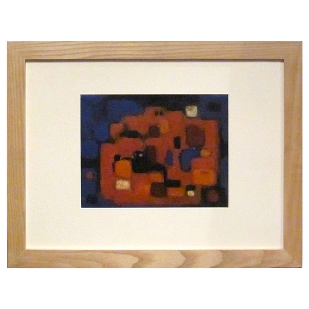 Peinture acrylique abstraite du milieu du siècle dernier, orange, bleue et noire, Allemagne, années 1950