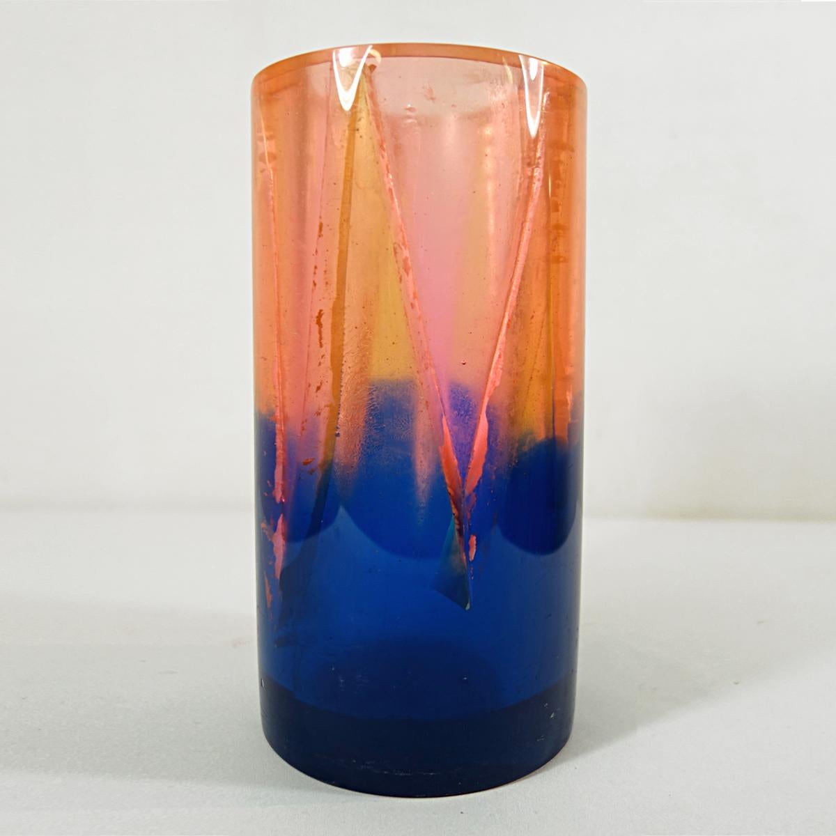 Post-Modern Orange Blue Resin Vase Postmodern Memphis Style by Steve Zoller For Sale