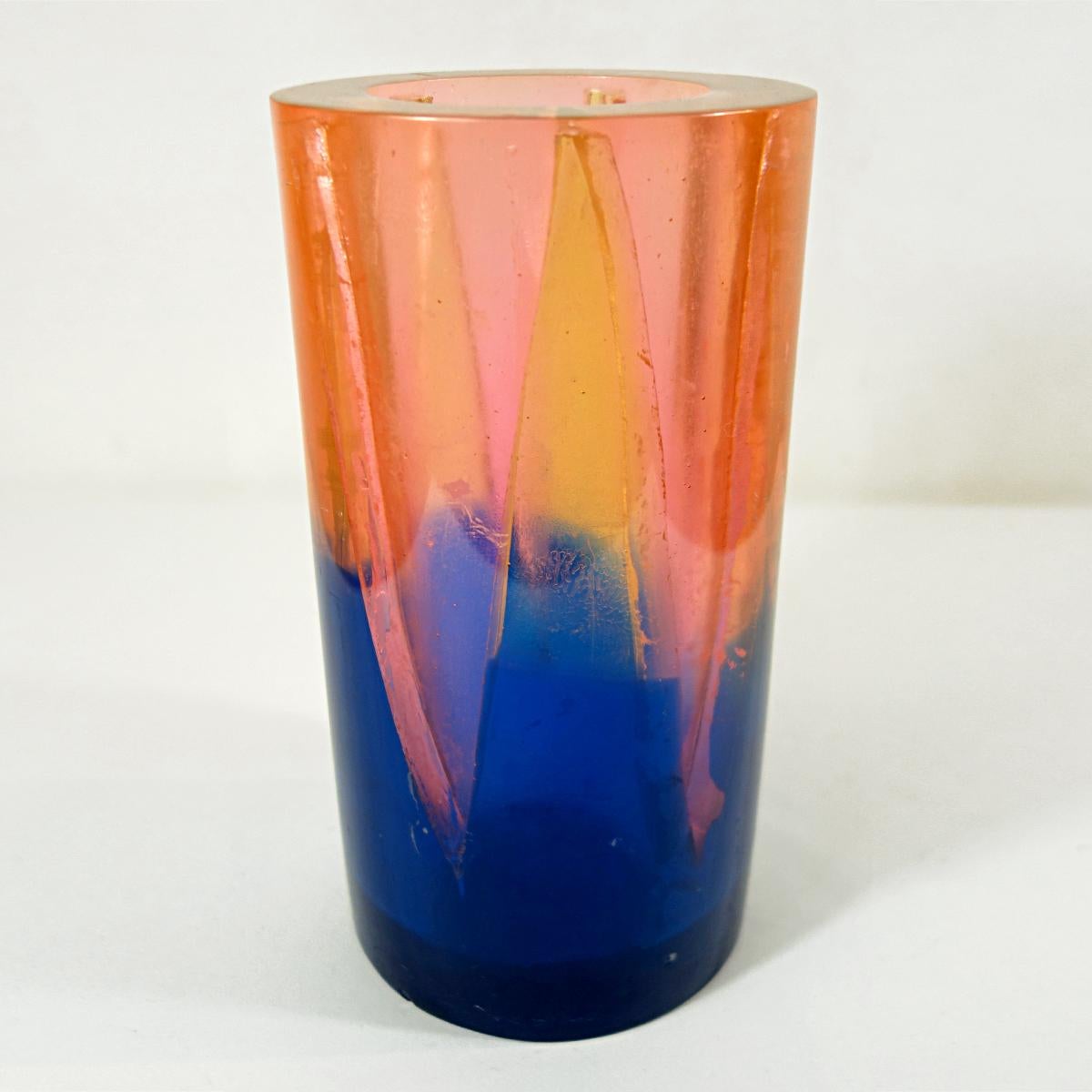 American Orange Blue Resin Vase Postmodern Memphis Style by Steve Zoller For Sale