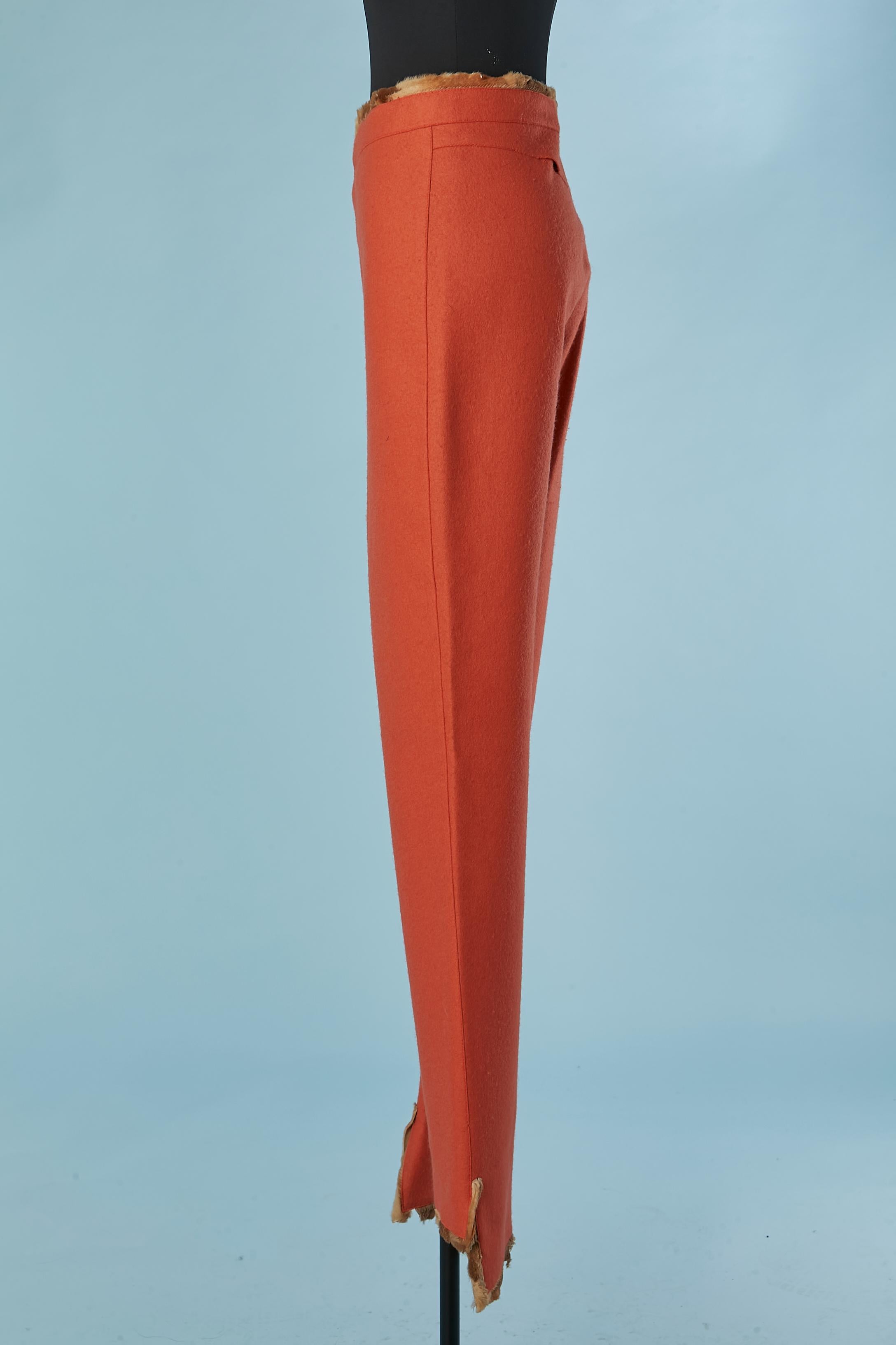 Women's Orange boiled wool trouser with furs edge waist and bottom Fendi  For Sale