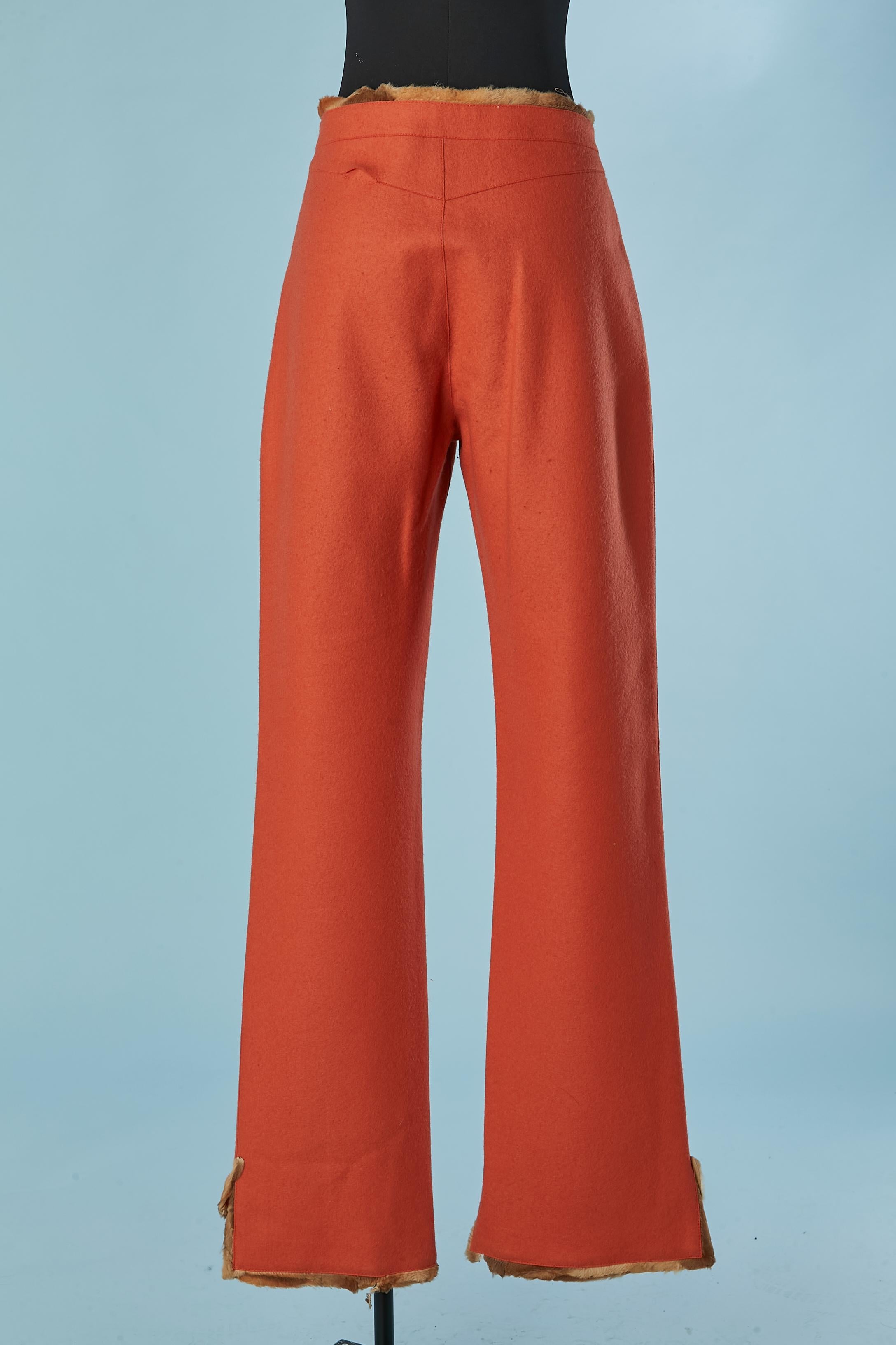 Orange boiled wool trouser with furs edge waist and bottom Fendi  For Sale 1