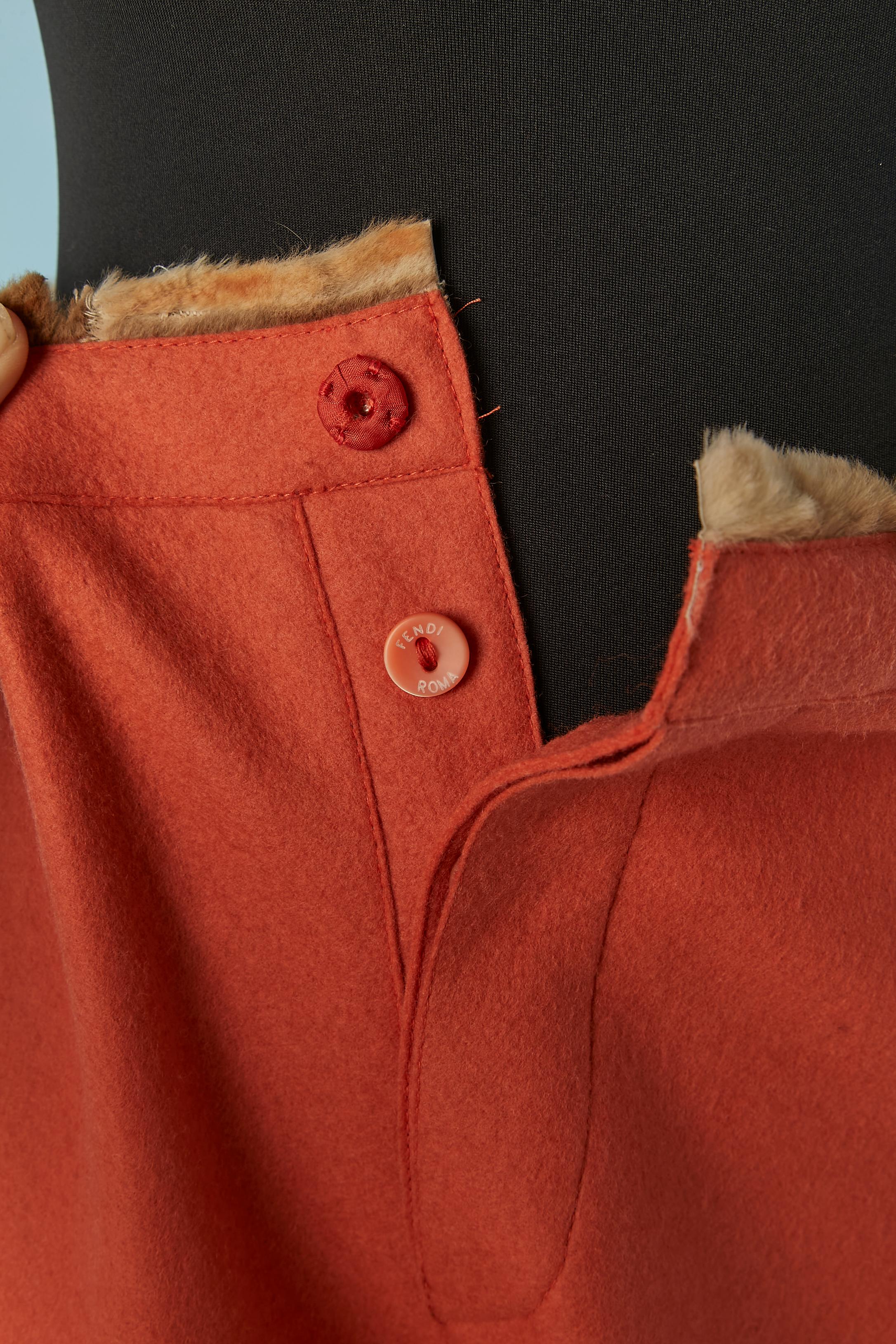 Orange boiled wool trouser with furs edge waist and bottom Fendi  For Sale 2