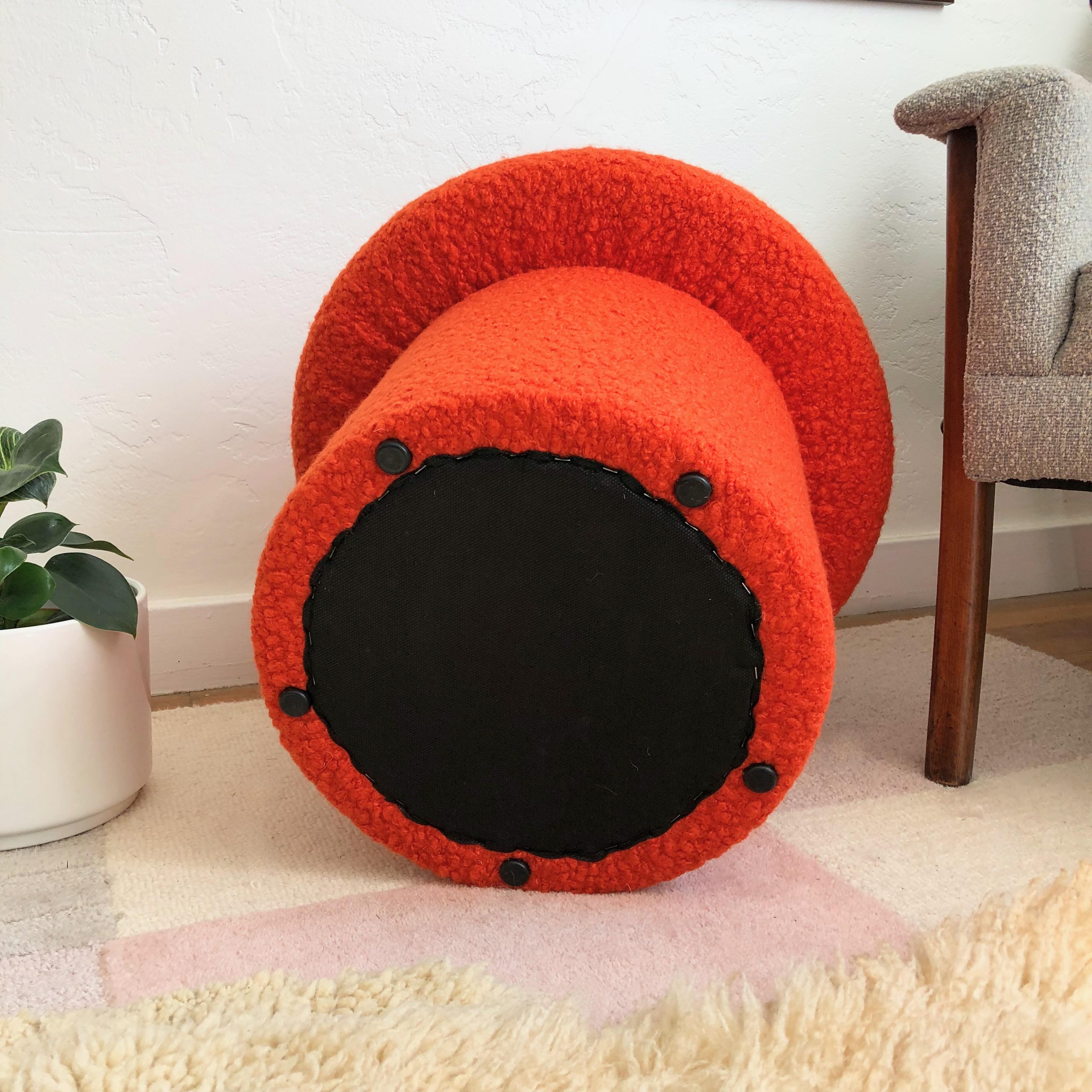 Mushroom Ottoman in Tangerine Boucle In New Condition In Fairfield, CA