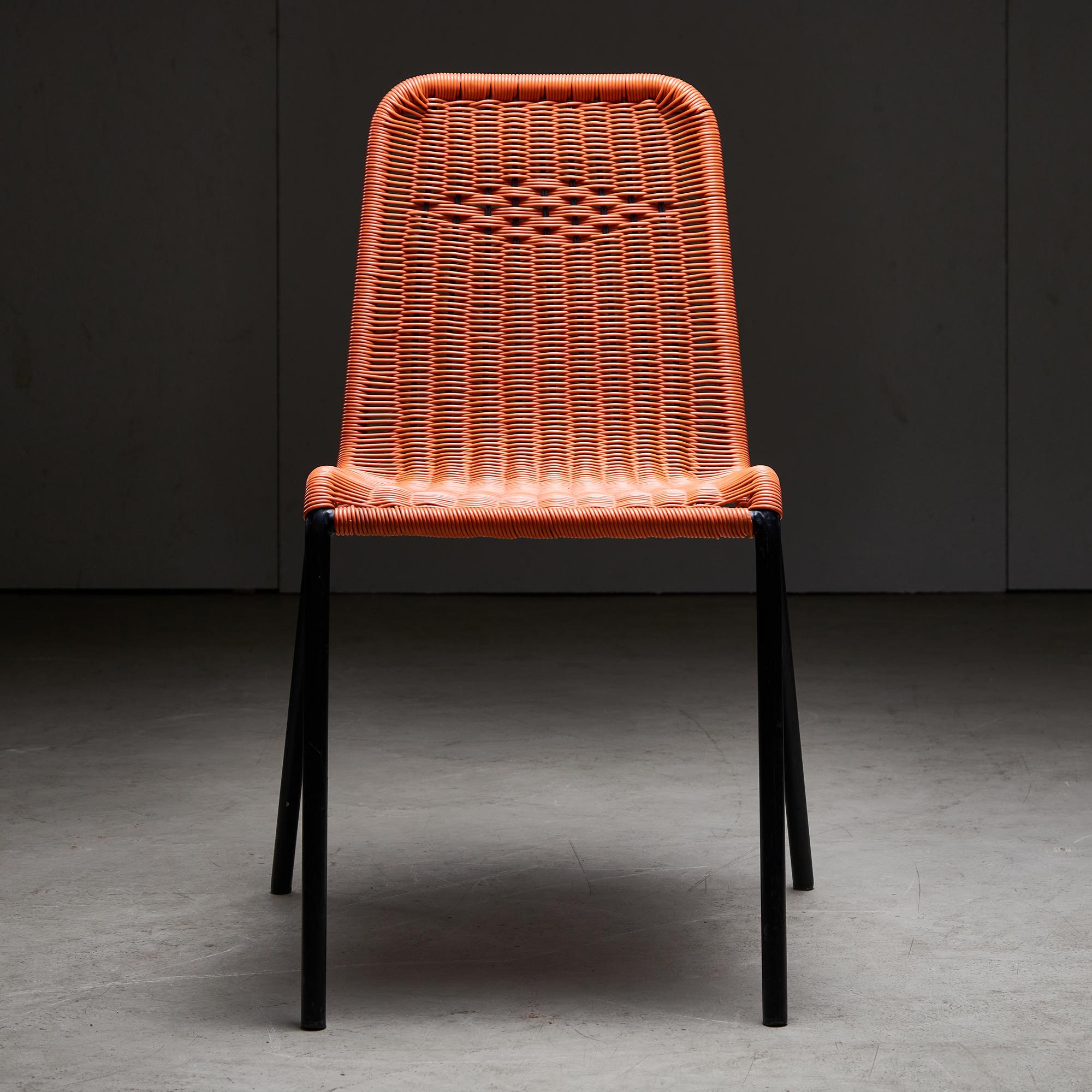 Silla de exterior de cable trenzado naranja, años 60 Italiano en venta
