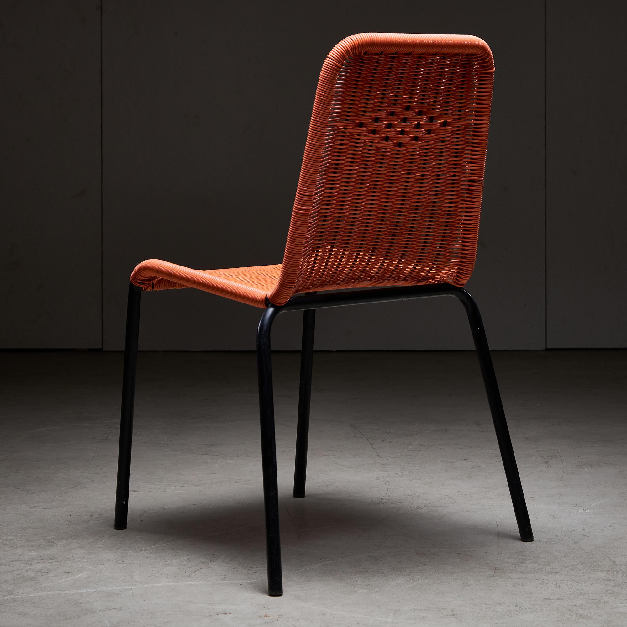 Silla de exterior de cable trenzado naranja, años 60 mediados del siglo XX en venta
