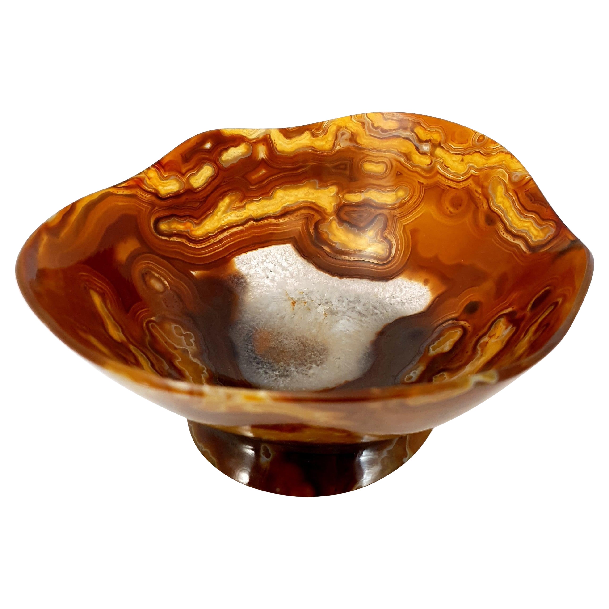 Bol en agate à bandes orange et marron
