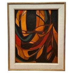 Vintage Orange, Brown, Black Abstract Acrylic Painting on Canvas by Brian Ackerman 