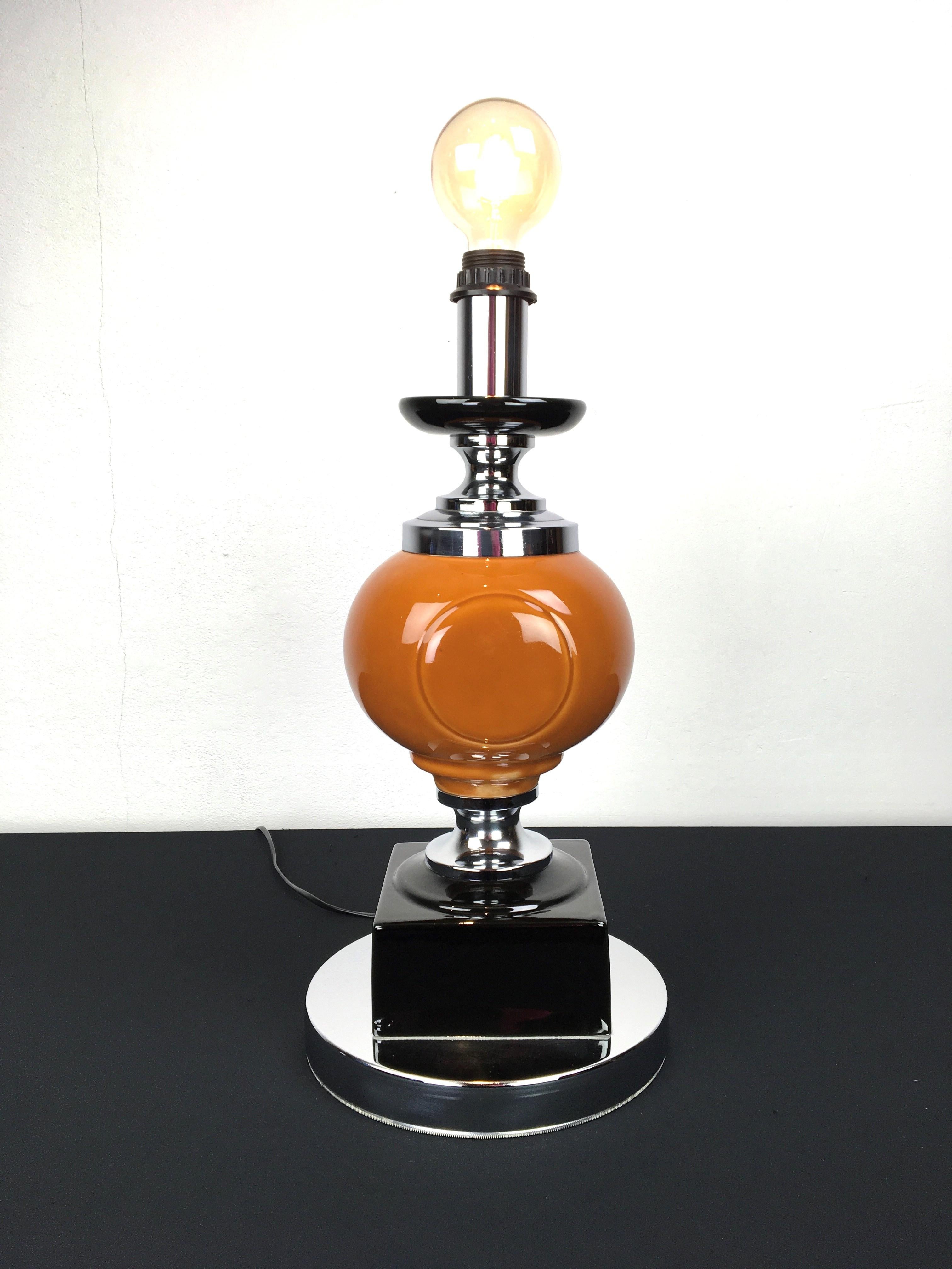 Orange Brown Geometric Table Lamp, 1970s For Sale 9