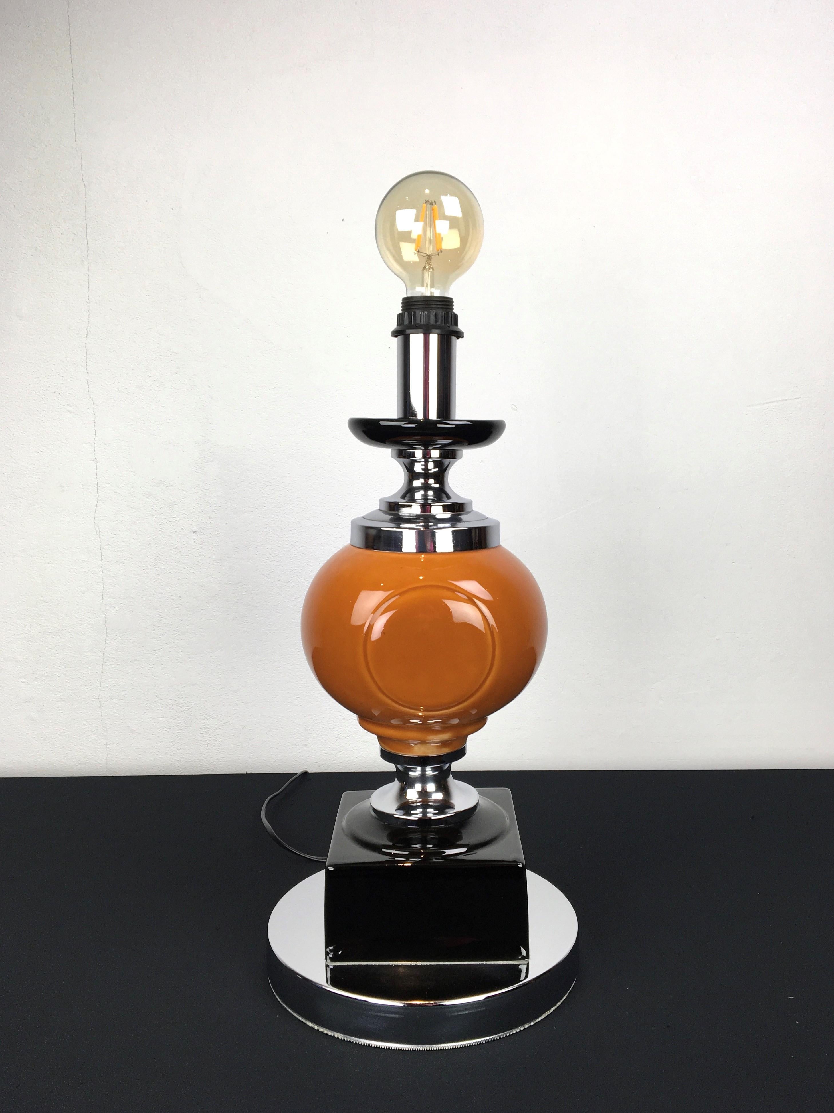 European Orange Brown Geometric Table Lamp, 1970s For Sale