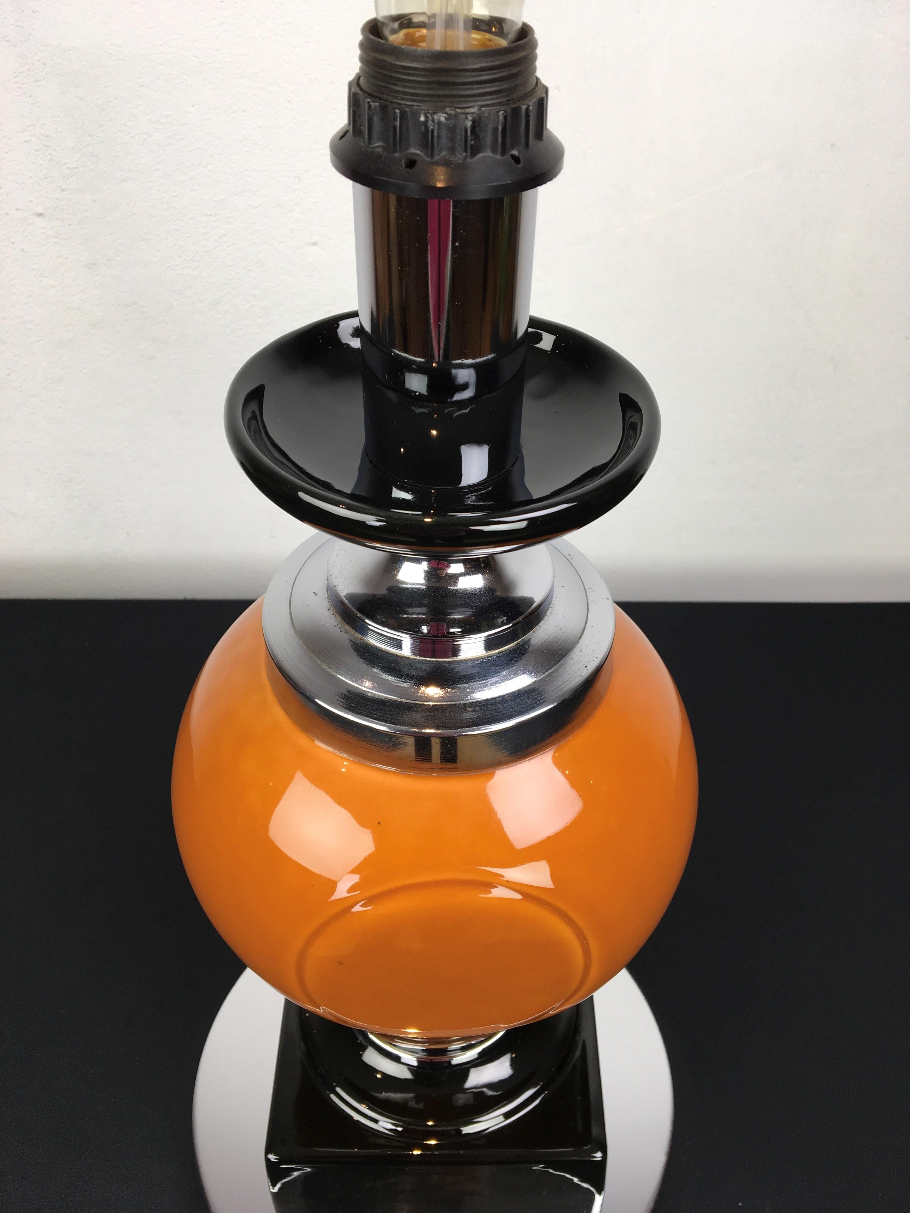 Porcelain Orange Brown Geometric Table Lamp, 1970s For Sale