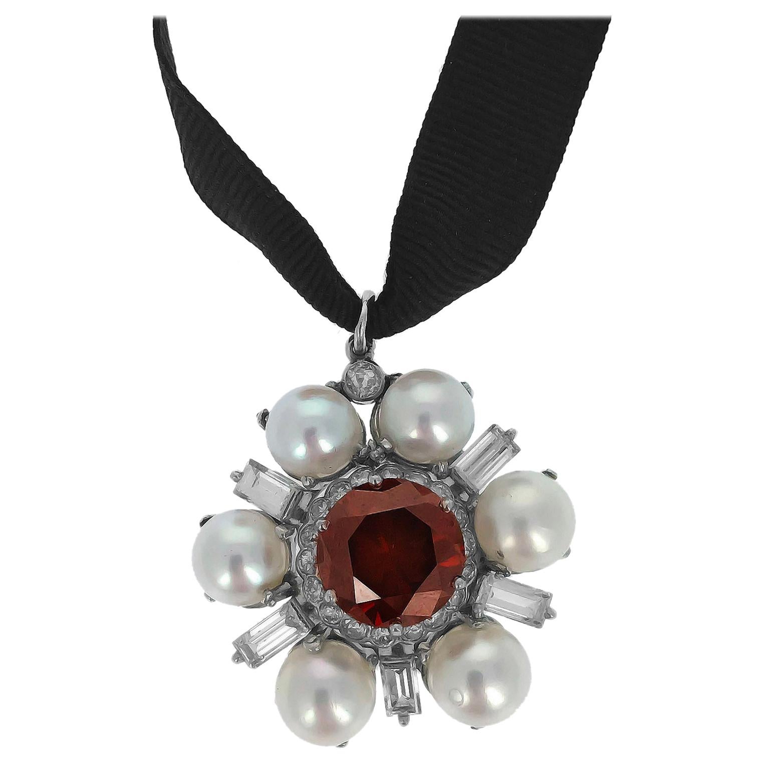 6.10 Carat Orange Brown Diamond Pearl Drop Pendant