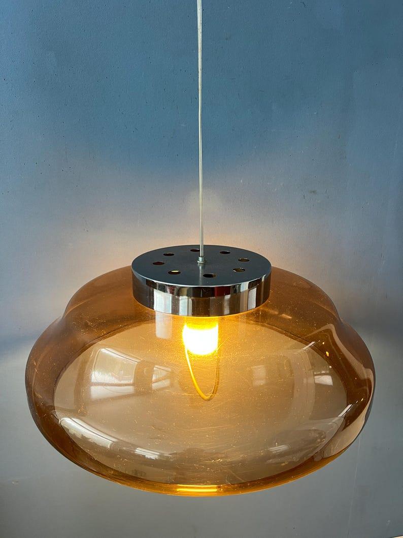 Orange/Brown Plexiglass Space Age UFO Pendant Lamp, 1970s In Good Condition For Sale In ROTTERDAM, ZH