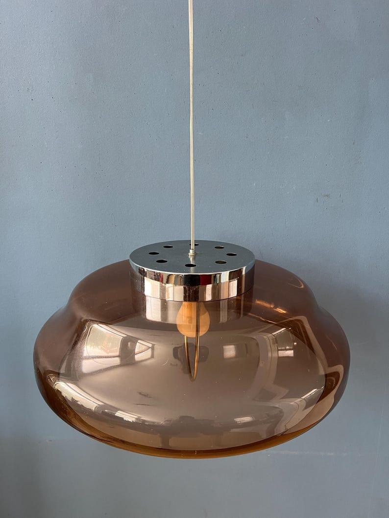 20th Century Orange/Brown Plexiglass Space Age UFO Pendant Lamp, 1970s For Sale