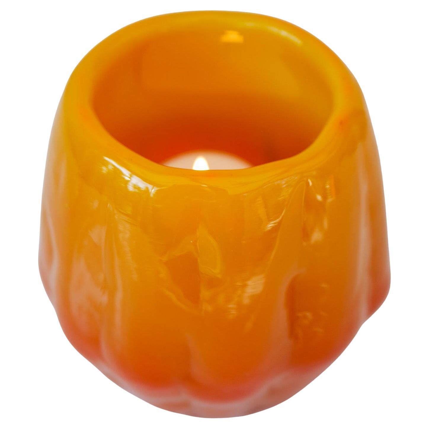 Bougeoir ou petit vase en verre d'art brutaliste orange de Ruda, Suède