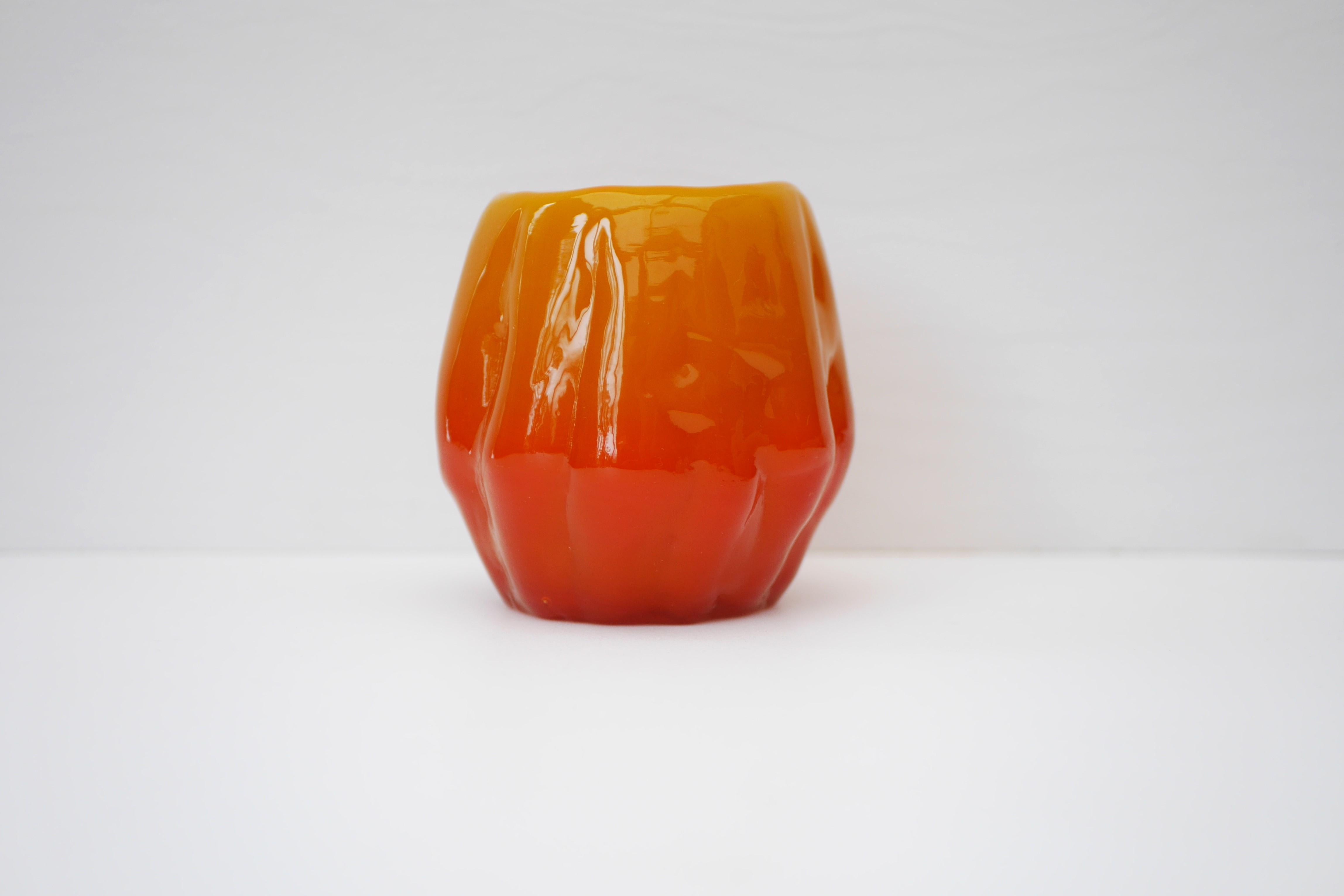 Orange Brutalist Art Glass Vase by Göte Augustsson for Ruda, Sweden For Sale 3