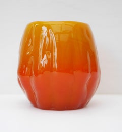 Orangefarbene brutalistische Kunstglasvase von Göte Augustsson für Ruda, Schweden