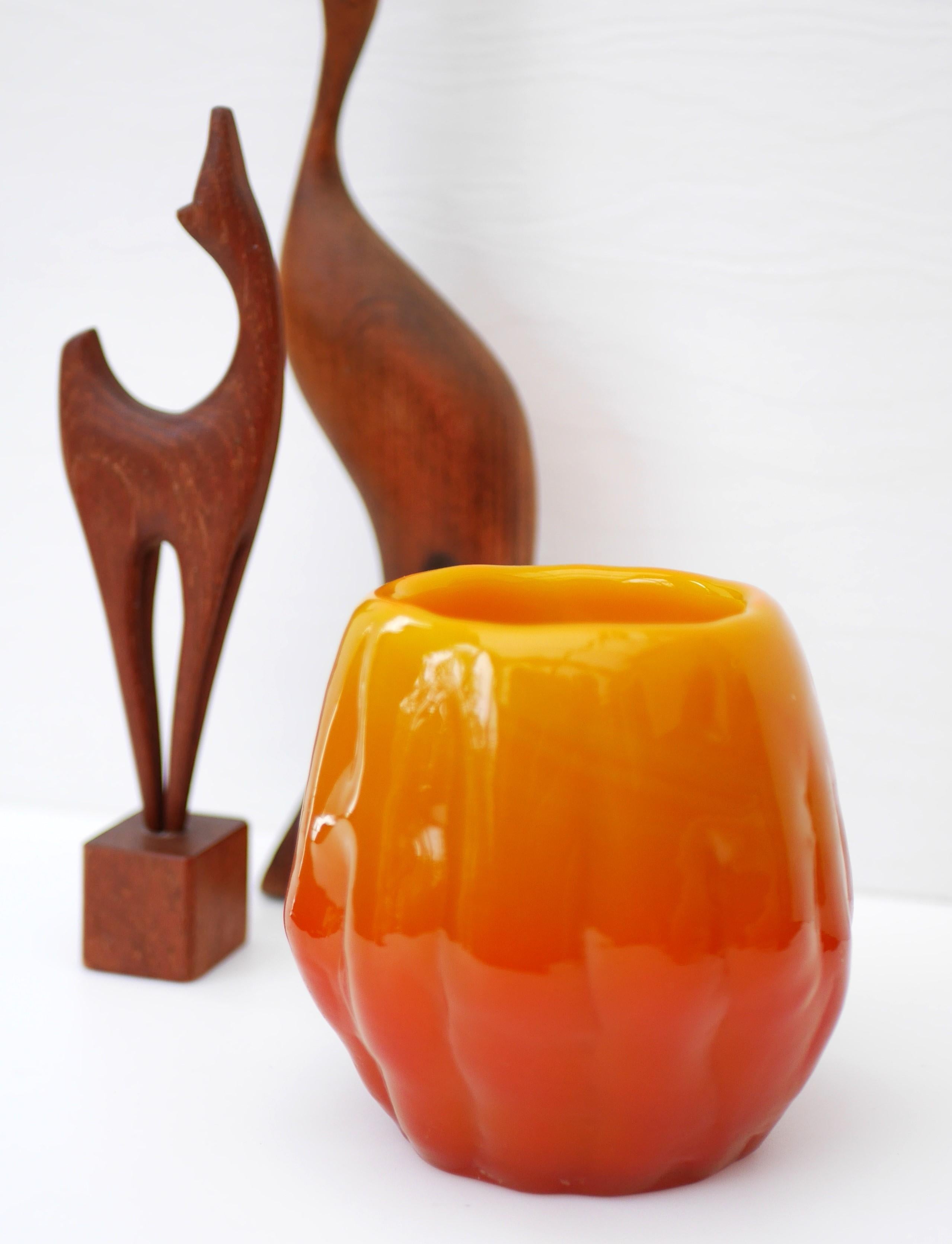Mid-Century Modern Orange Brutalist Art Glass Vase by Göte Augustsson for Ruda, Sweden For Sale