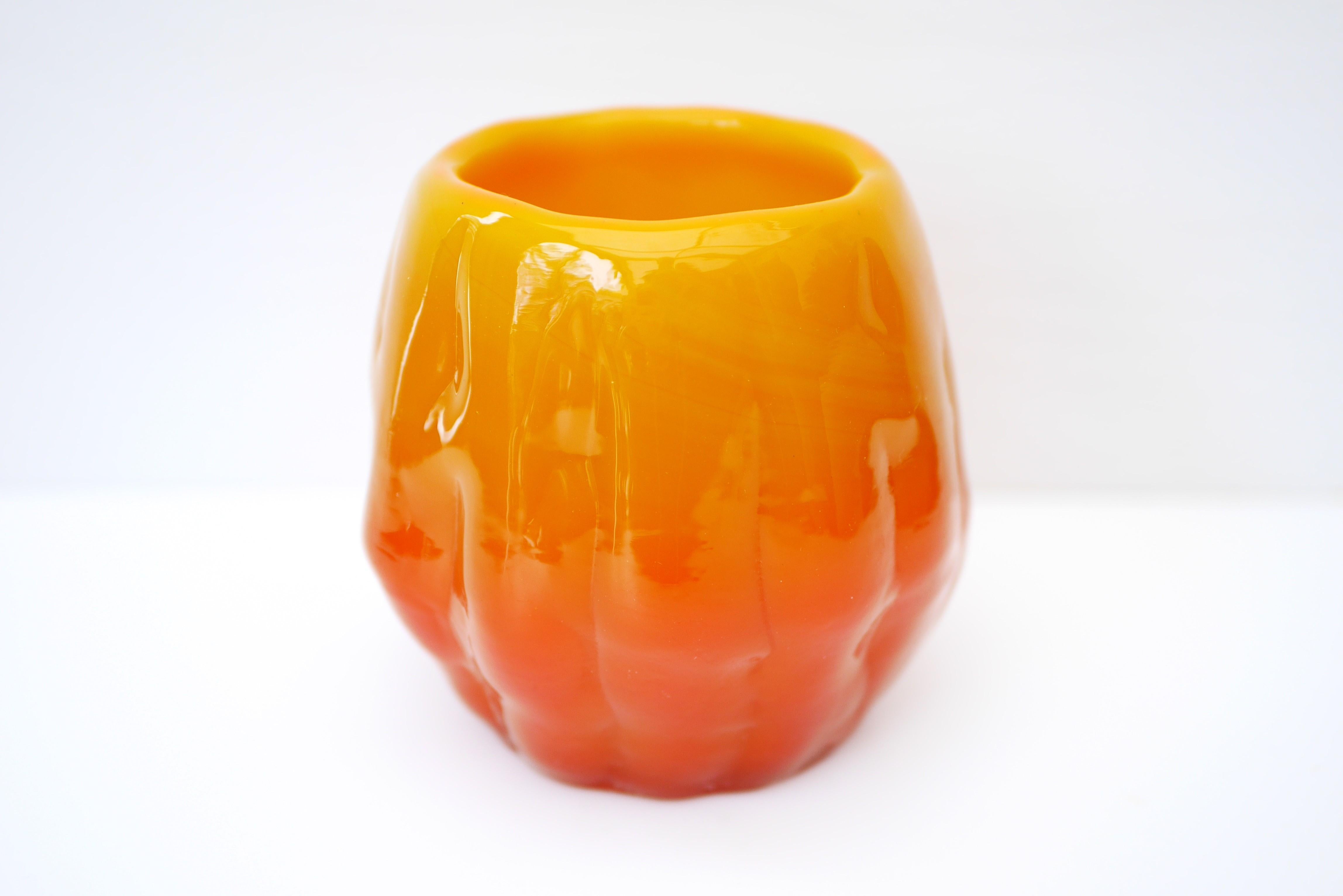 Mid-20th Century Orange Brutalist Art Glass Vase by Göte Augustsson for Ruda, Sweden For Sale