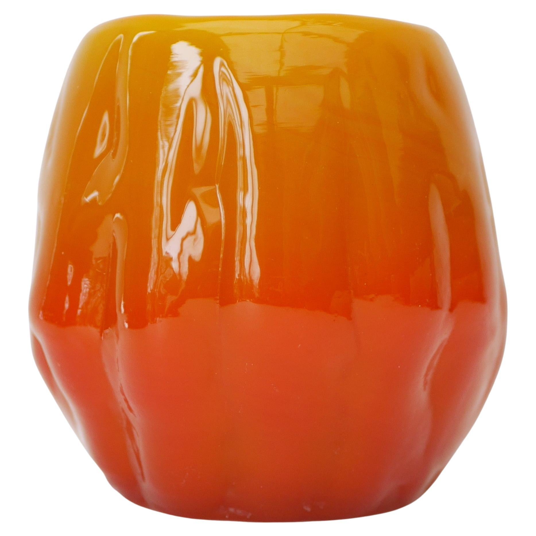 Orange Brutalist Art Glass Vase by Göte Augustsson for Ruda, Sweden For Sale