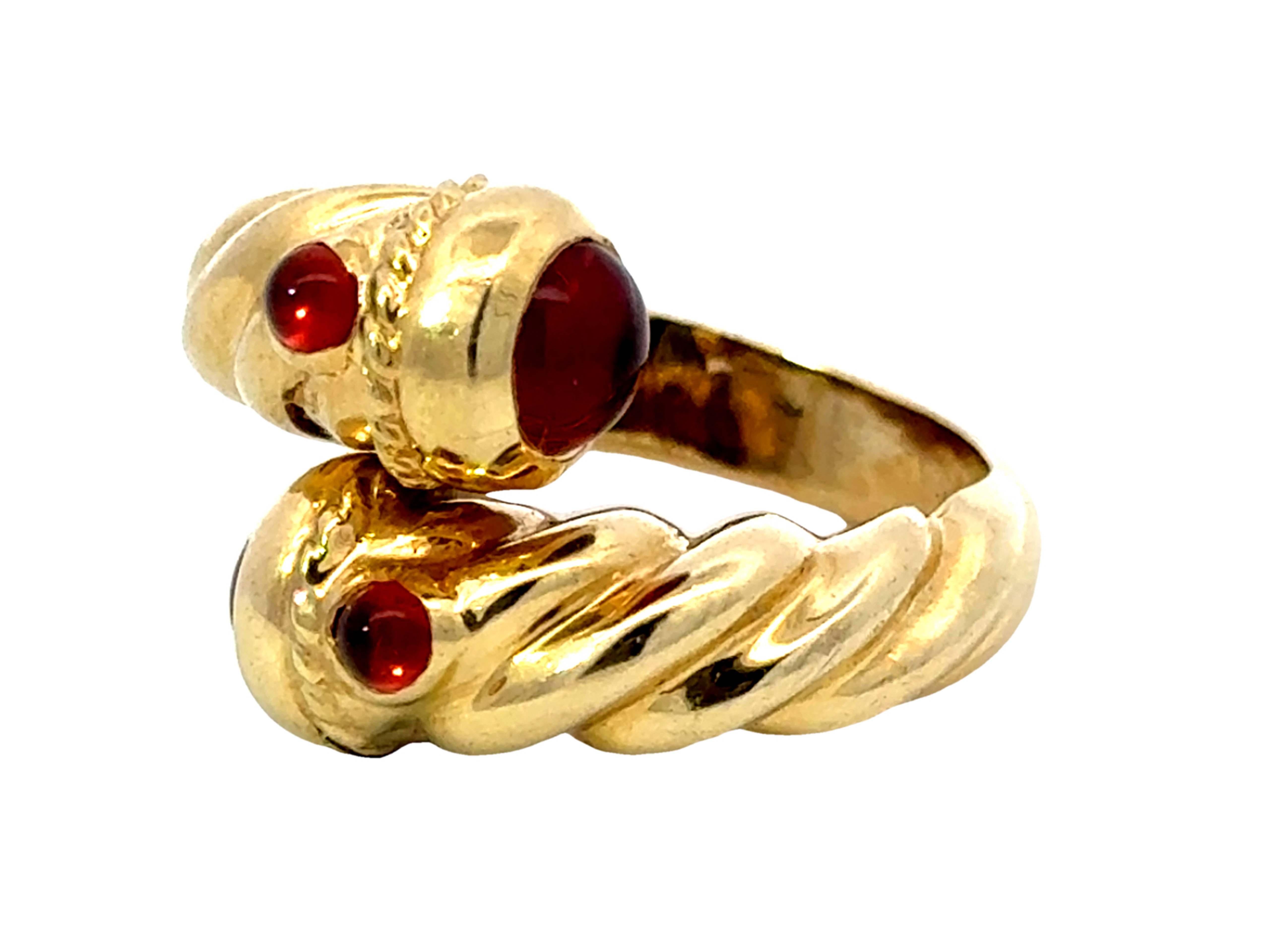 Orange Cabochon Garnet Wraparound Ring 14k Yellow Gold In Excellent Condition For Sale In Honolulu, HI