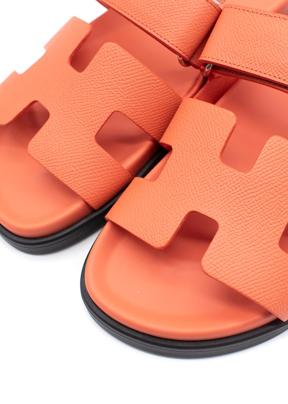 Orange Calfskin Leather Chypre Sandals In New Condition In London, GB