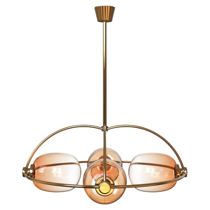 4 Module Ombre Orange Candy Chandelier with Hand-blown Glass and Brass For Sale