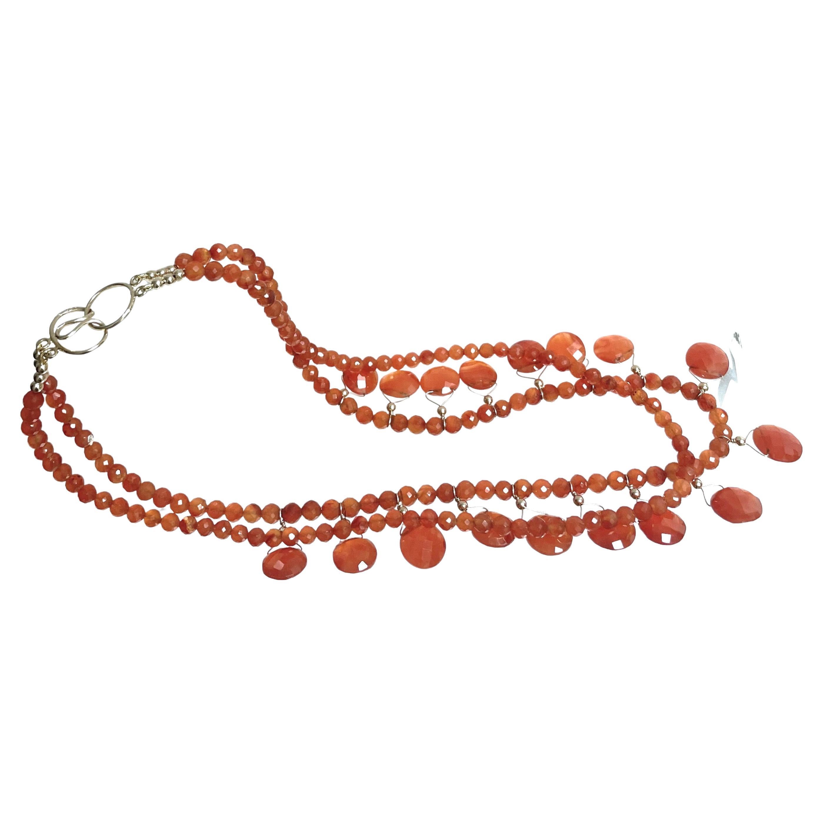 Orange Carnelian Double Strand Paradizia Necklace In New Condition For Sale In Laguna Beach, CA