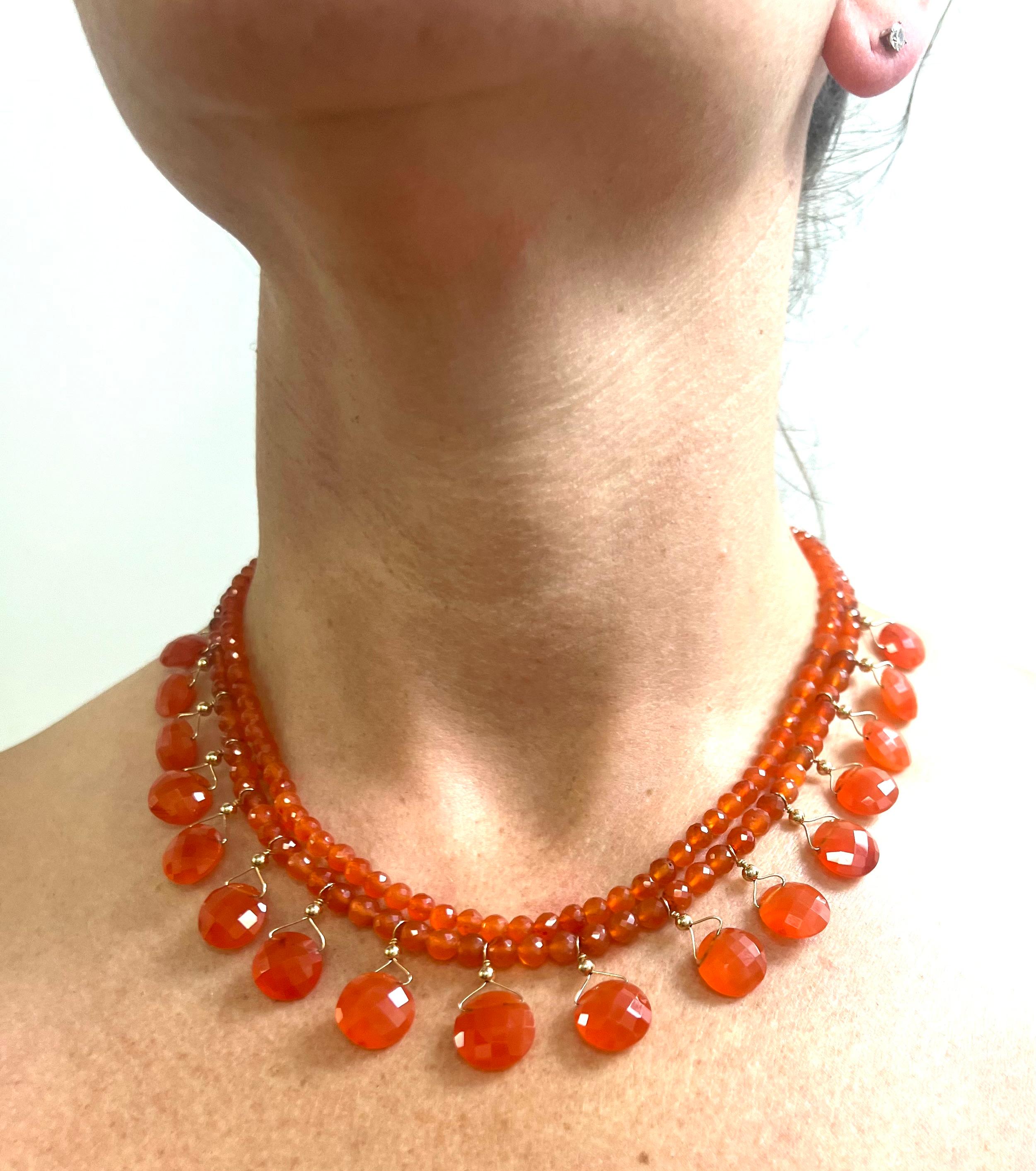 Collier Paradizia à double rang en cornaline orange en vente 3