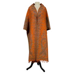Orange Cashmere Woollen Paisley Stole Shawl - France Circa 1850 Antique Orange Cashmere Woollen Paisley Stole Shawl - France Circa 1850