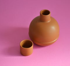 Orange Ceramic Carafe and Cups Inspired in traditional Pitchers from Mexico.