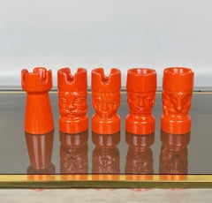 Orange Ceramic Chess Pieces Sculpture by Il Picchio, Italy, 1970s
