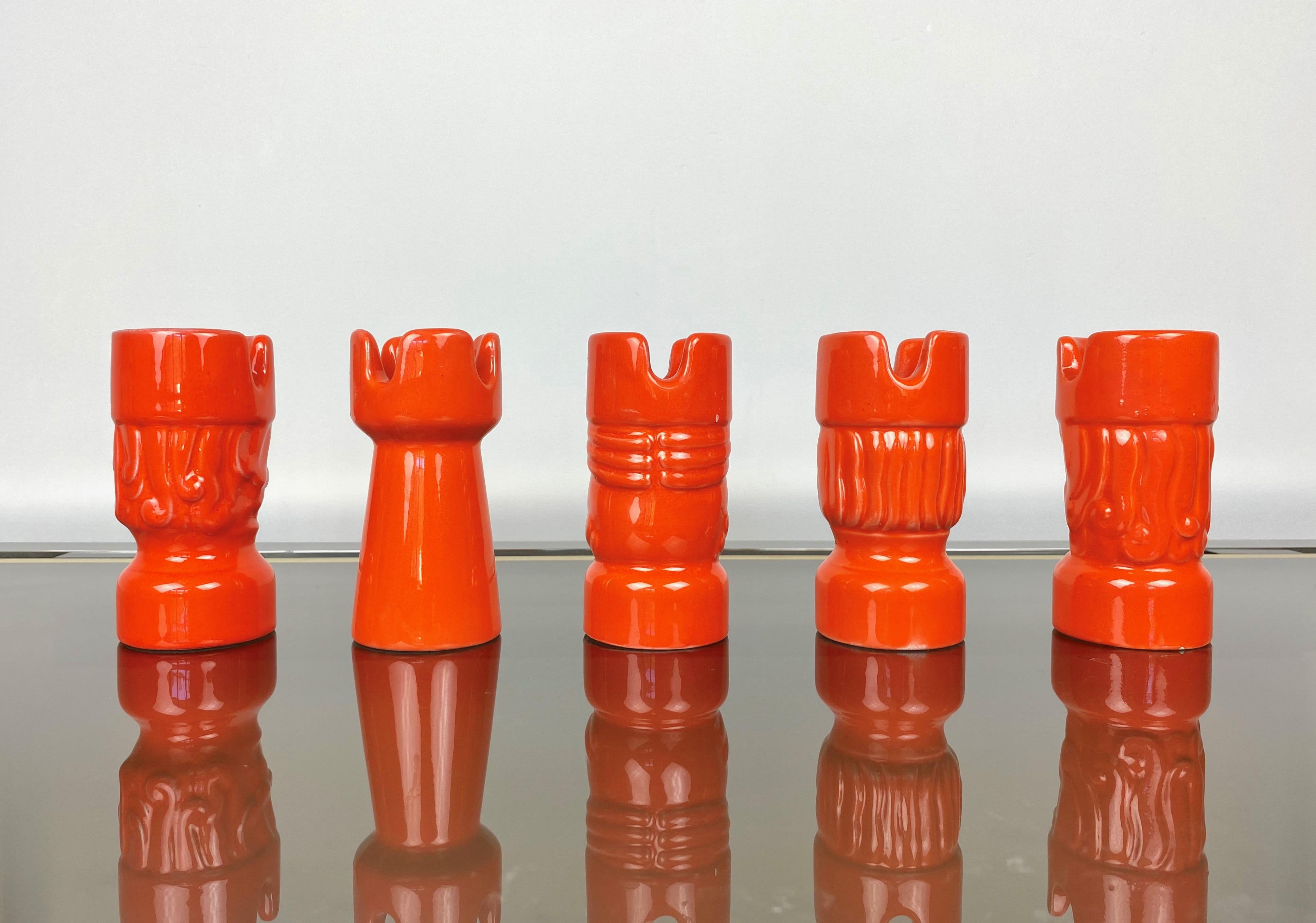 Orange Ceramic Chess Pieces Sculpture by Il Picchio, Italy, 1970s For Sale 1