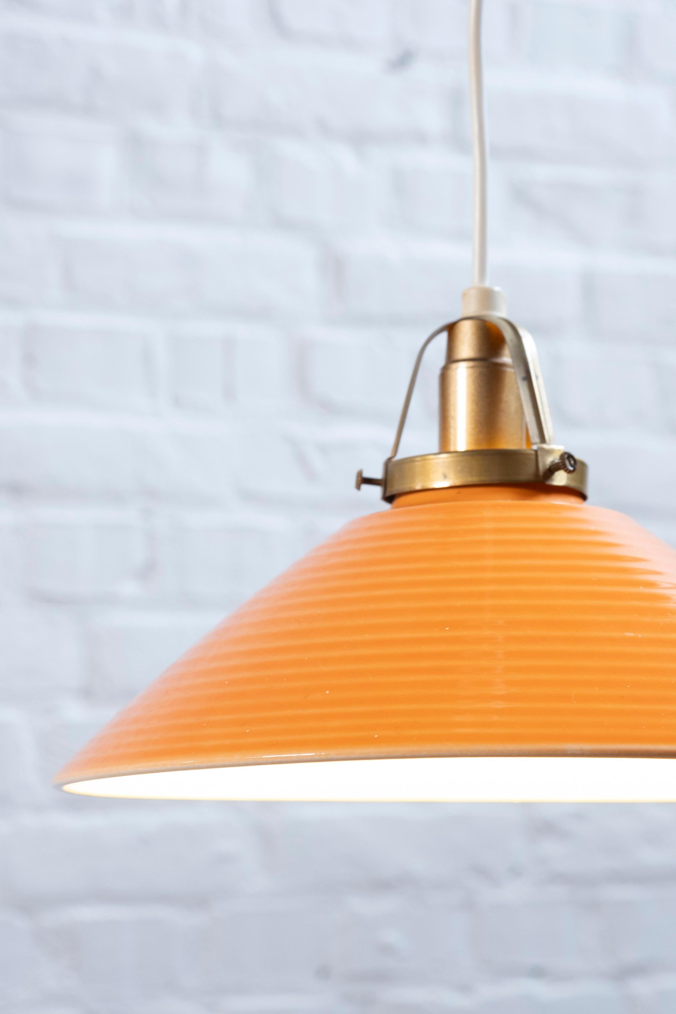 Danish Orange Ceramic Pendant Lamp by Søholm, 1960s Denmark For Sale