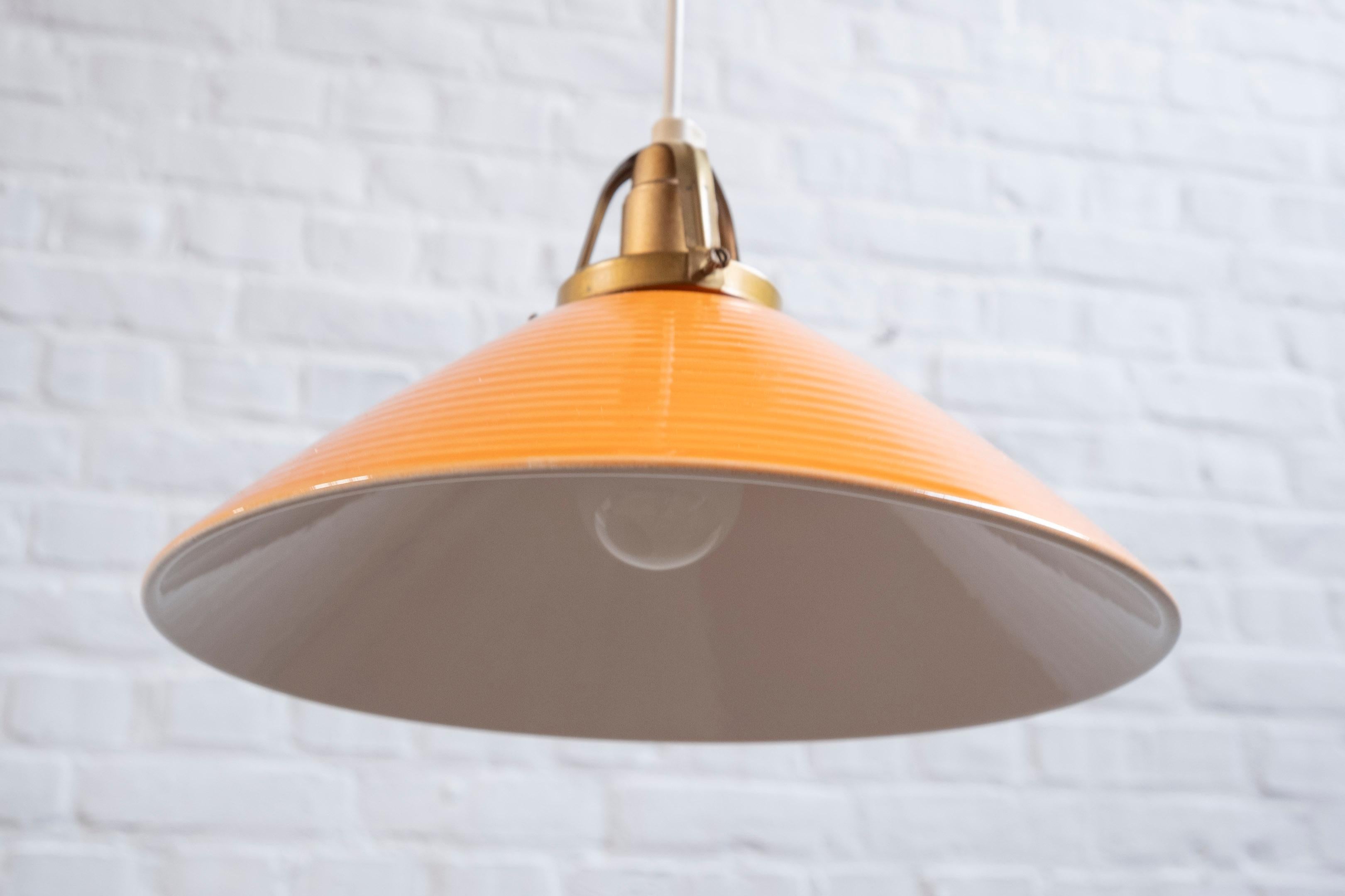 Brass Orange Ceramic Pendant Lamp by Søholm, 1960s Denmark For Sale